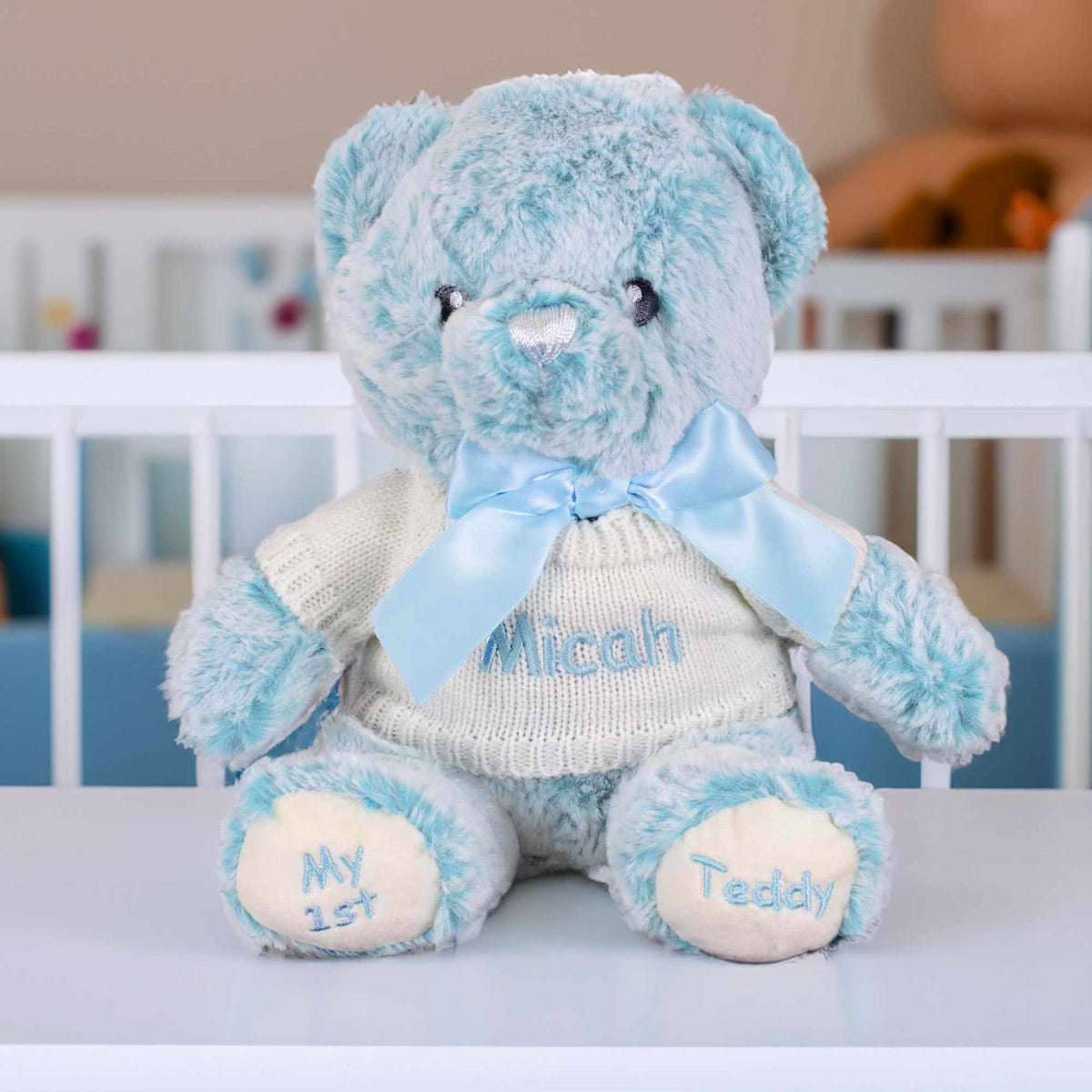 Personalized Baby Gift Baby's First Teddy Bear Blue, 12 Inch