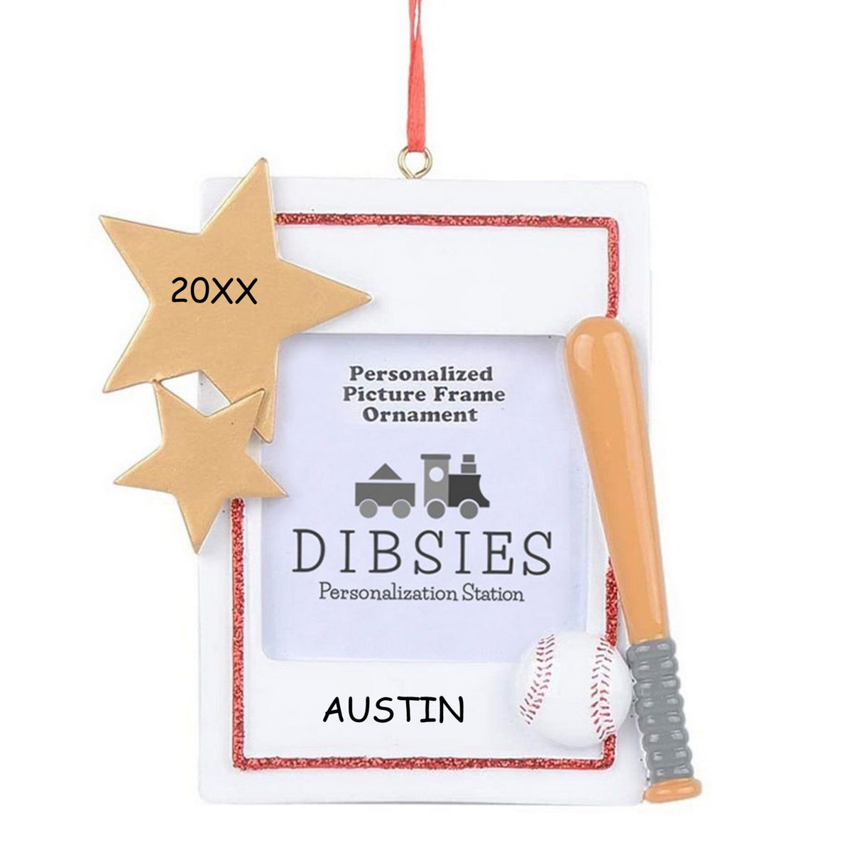 Personalized Sports Picture Frame Christmas Ornament Baseball