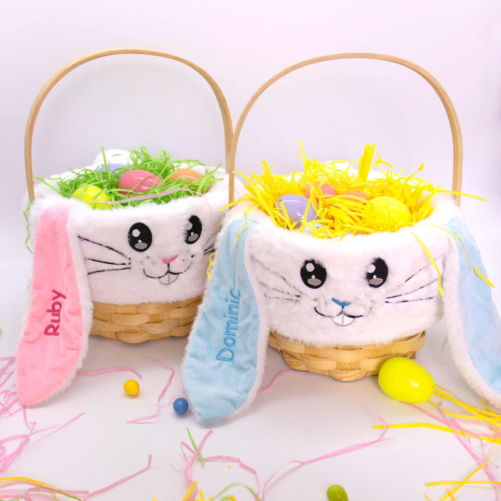 Wicker Woodchip Baskets with Plush Bunny Liners