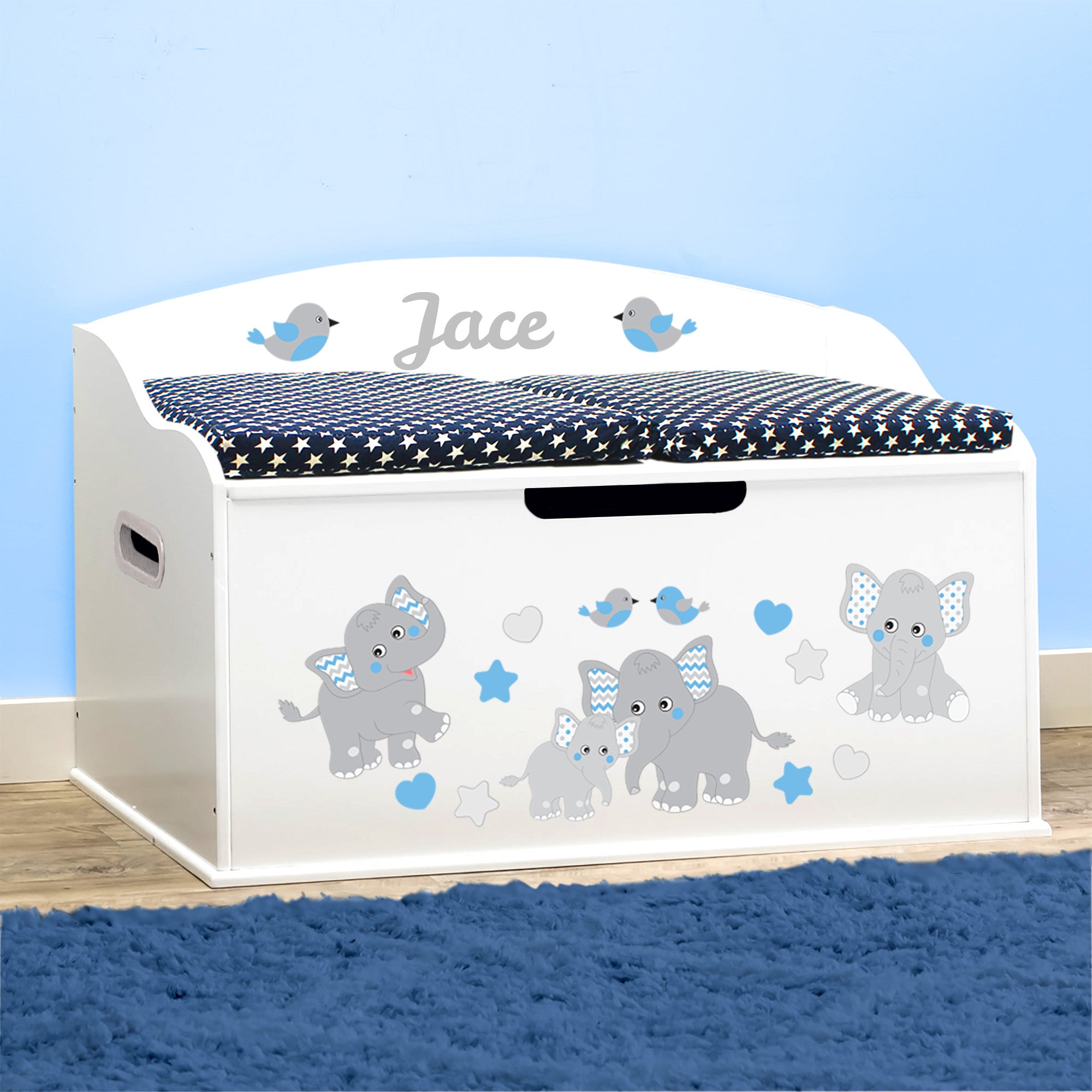 Personalized Dibsies Creative Wonders Blue Elephants Toy Box