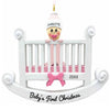 Personalized Dibsies Standing Baby in a Crib First Christmas Ornament - Pink