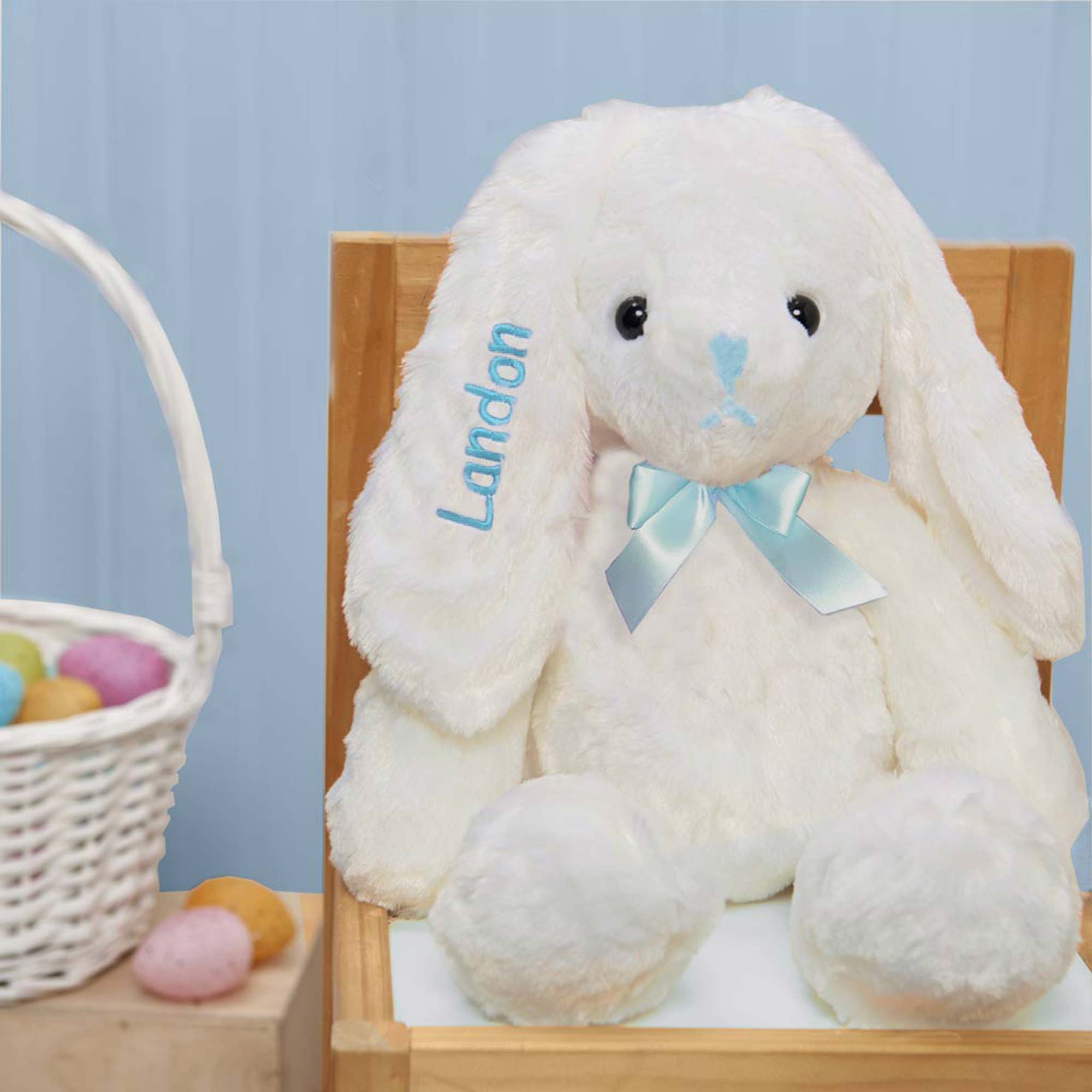 Personalized Hoppity Floppity Bunny 18" - White with Blue Bow