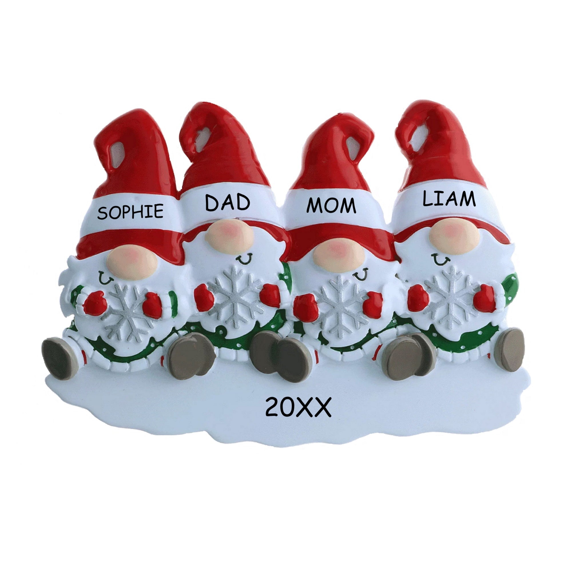 Personalized Gnome Family Christmas Ornament - Family of 4