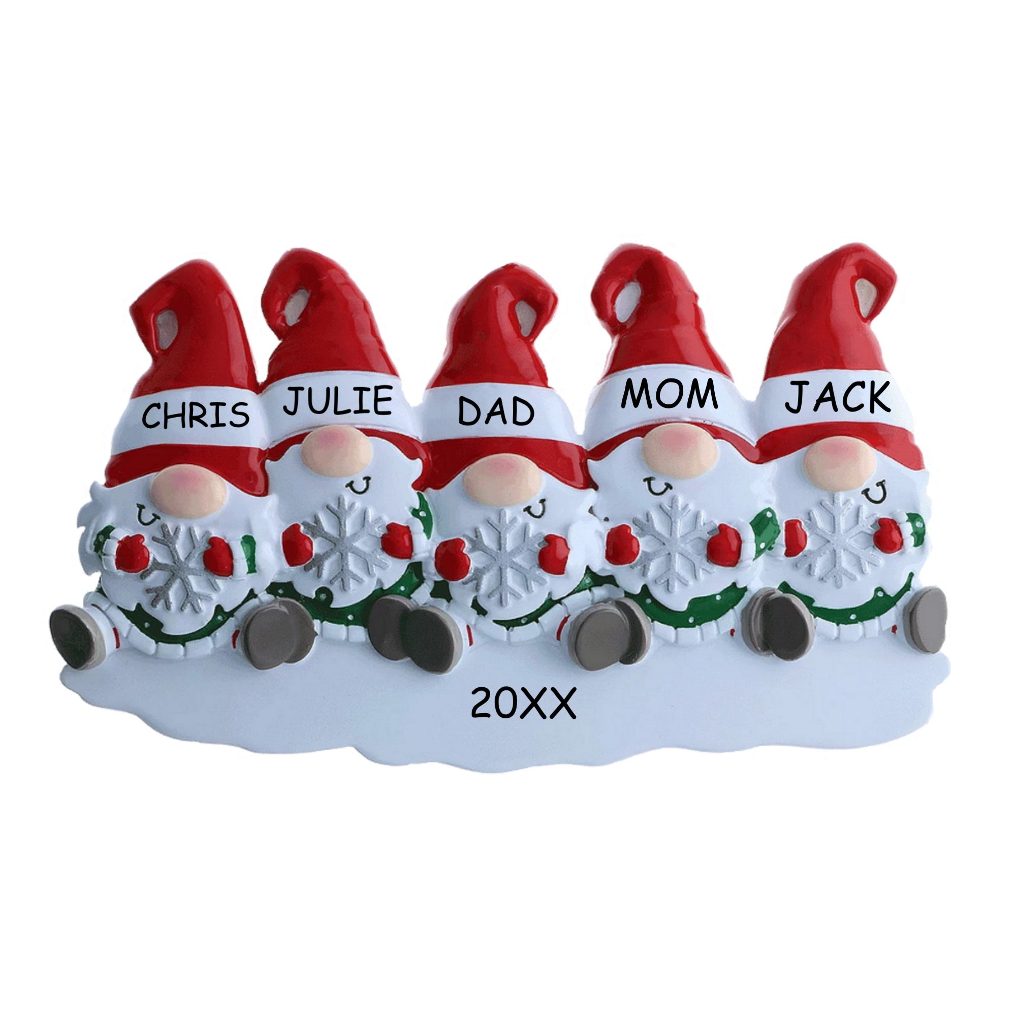 Personalized Gnome Family Christmas Ornament - Family of 5