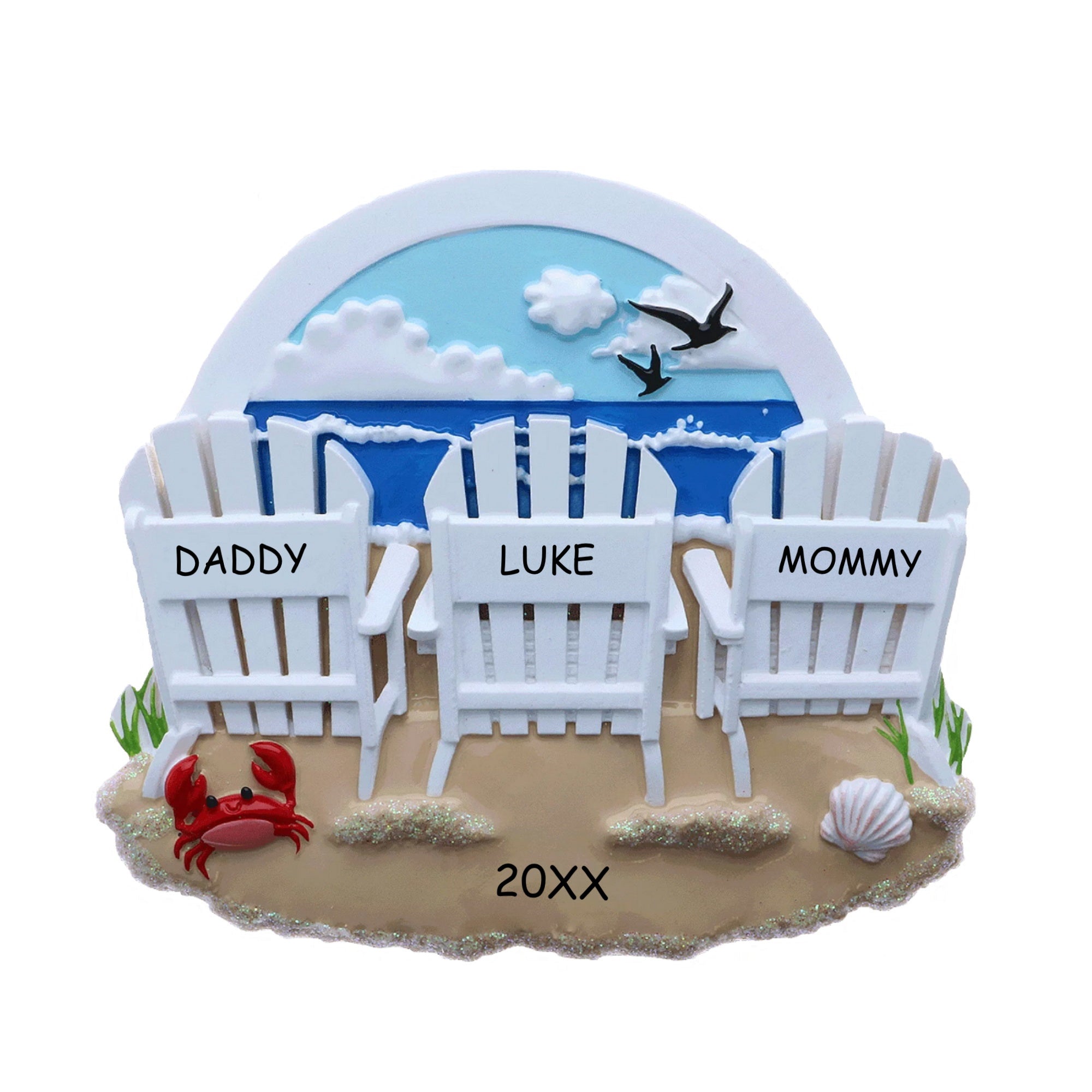 Personalized Beach Chair Family Christmas Ornament - Family of 3