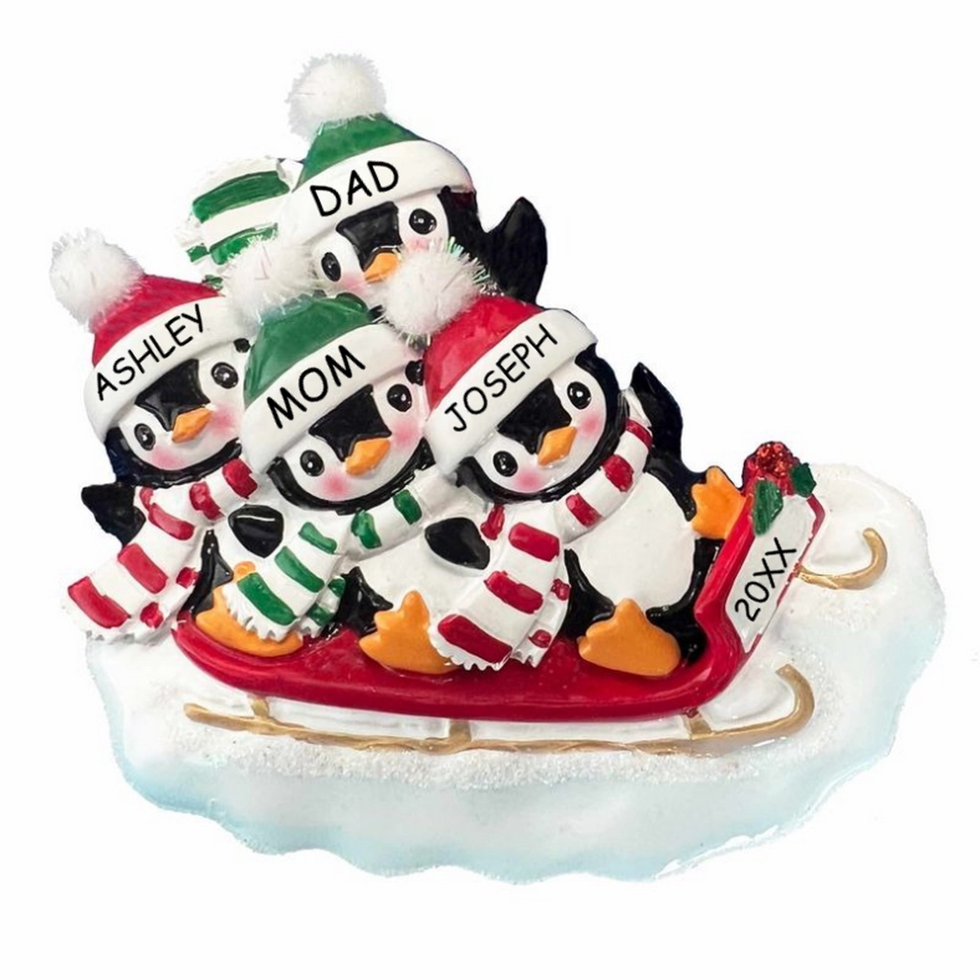 Personalized Penguins On A Sled Christmas Ornament - Family of 4 ...
