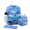 Personalized Shark Backpack with bonus lunch bag, pencil case, water bottle, keychain, and carabiner clip