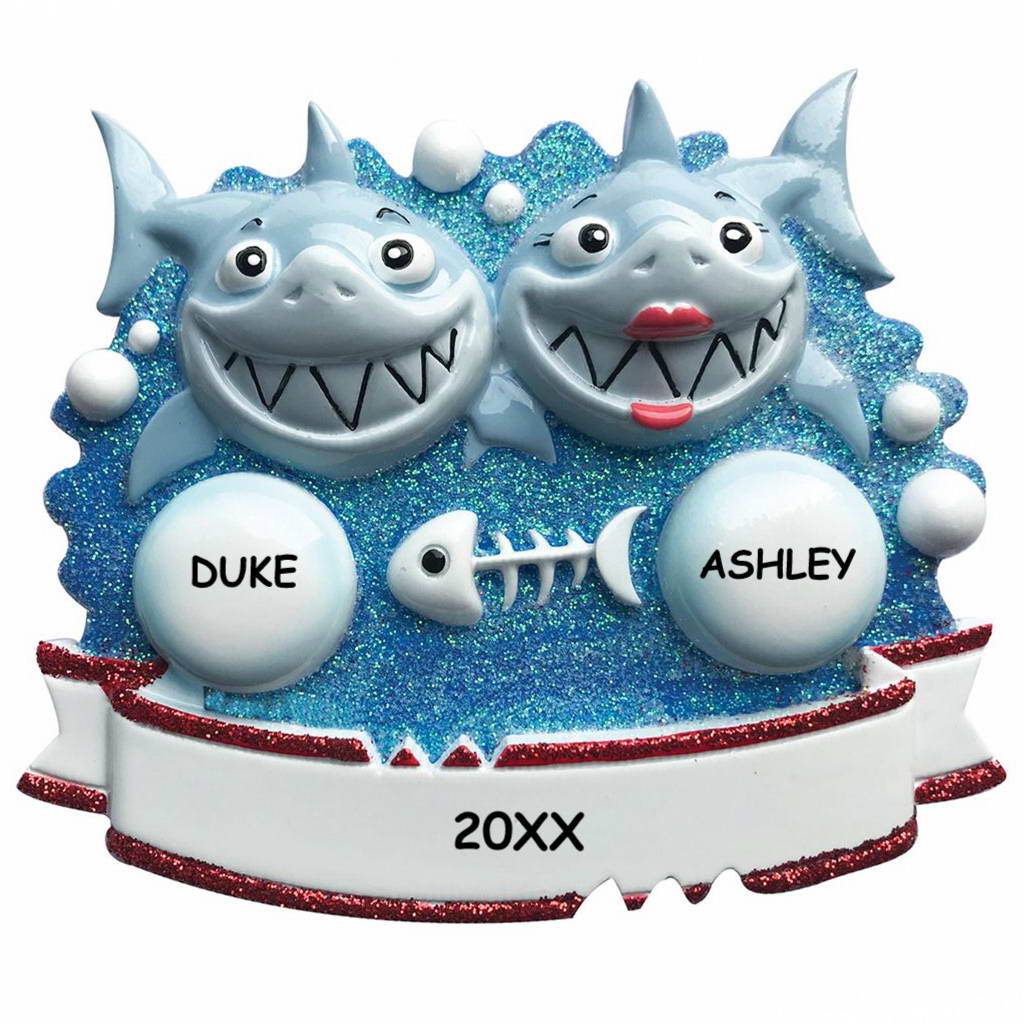 Personalized Awesome Shark Couples Christmas Ornament