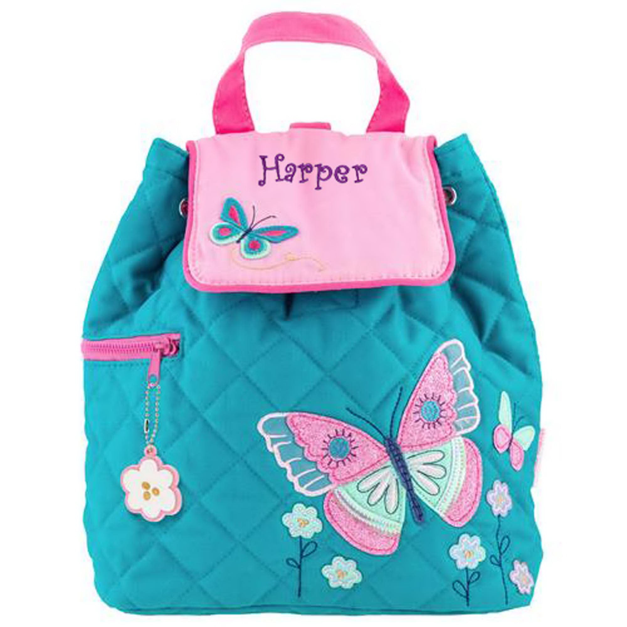 Personalized Teal Embroidered Butterfly Quilted Backpack