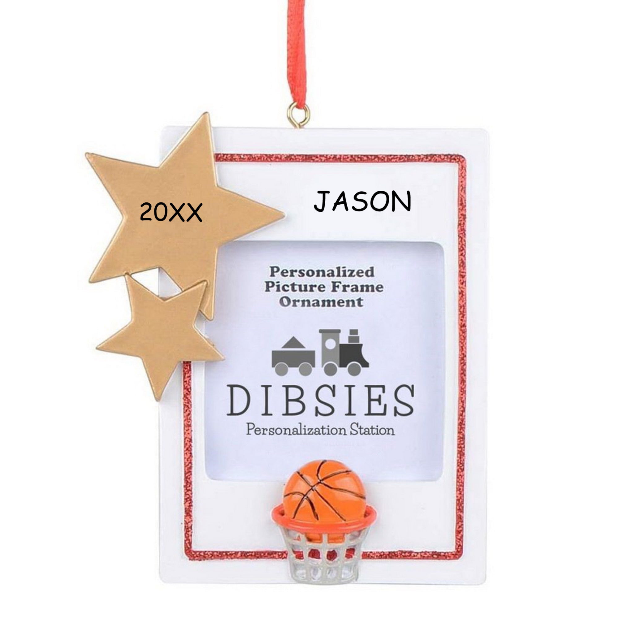 Personalized Sports Picture Frame Christmas Ornament - Basketball