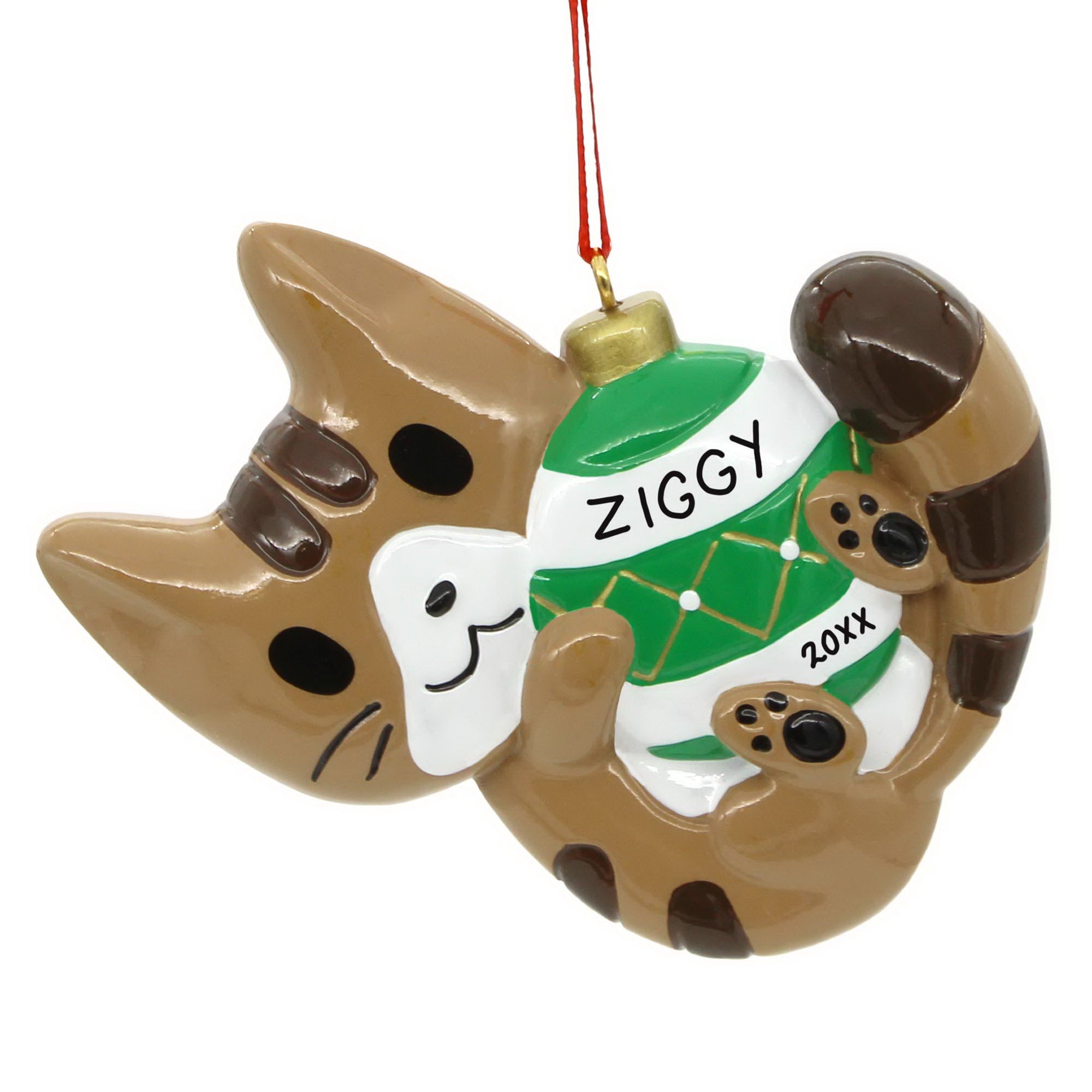 Personalized Tabby Cat Christmas Ornament - Brown