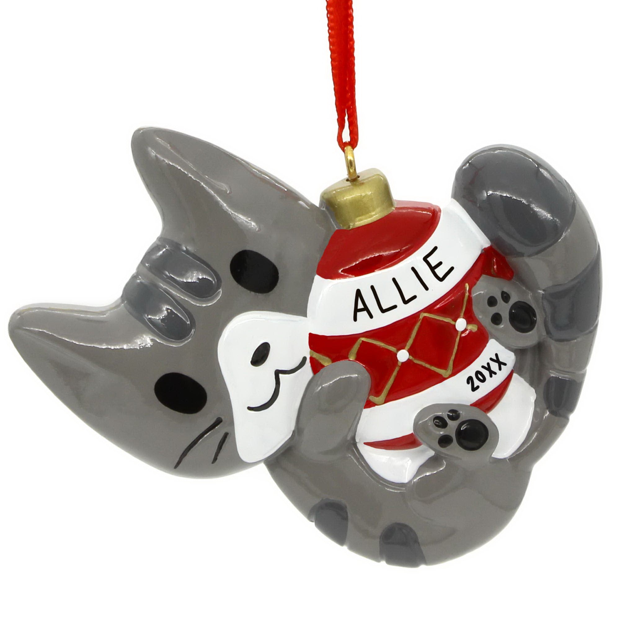 Personalized Tabby Cat Christmas Ornament - Grey