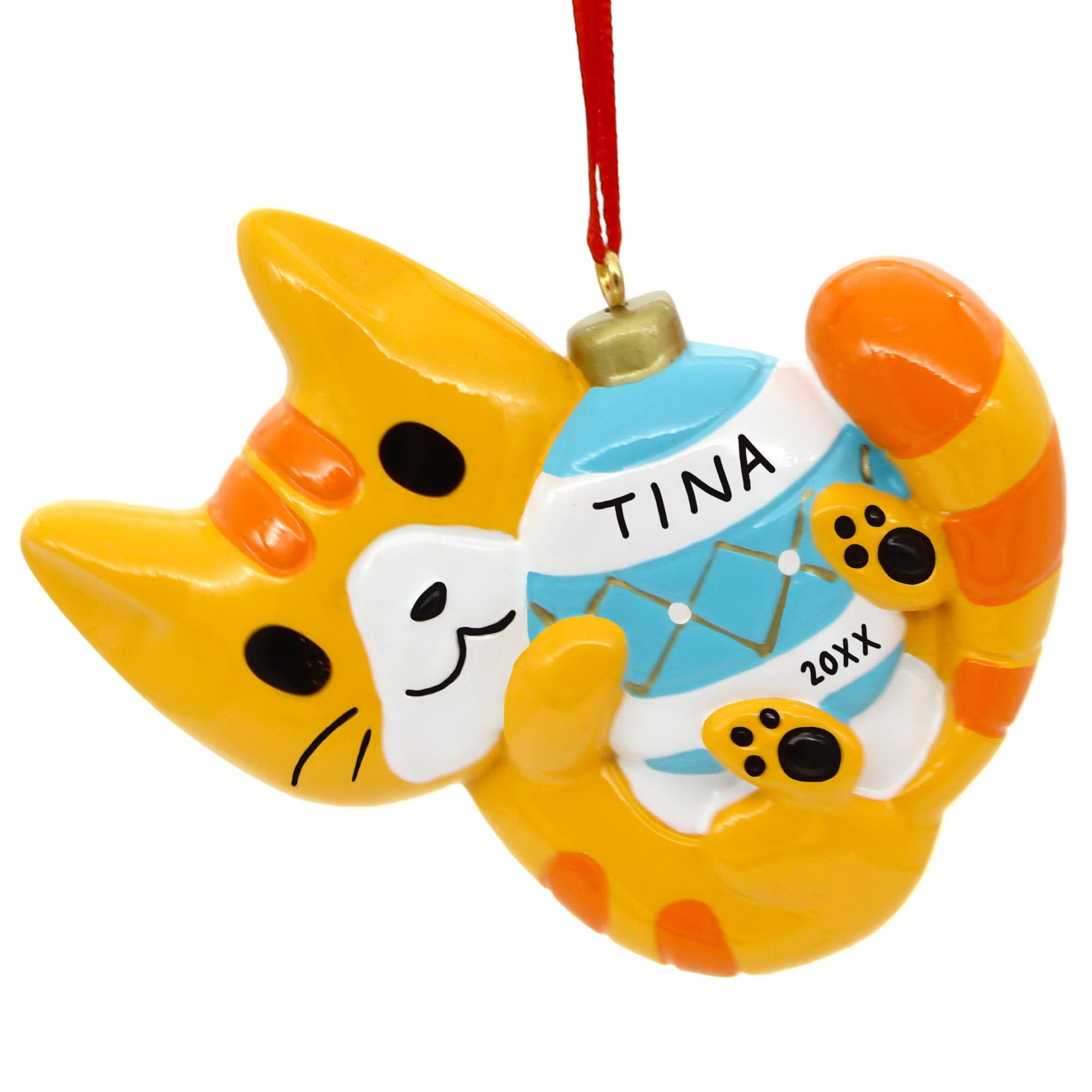 Personalized Tabby Cat Christmas Ornament - Orange