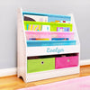 Personalized Dibsies Kids Bookshelf With Storage - White with Pastel Fabric