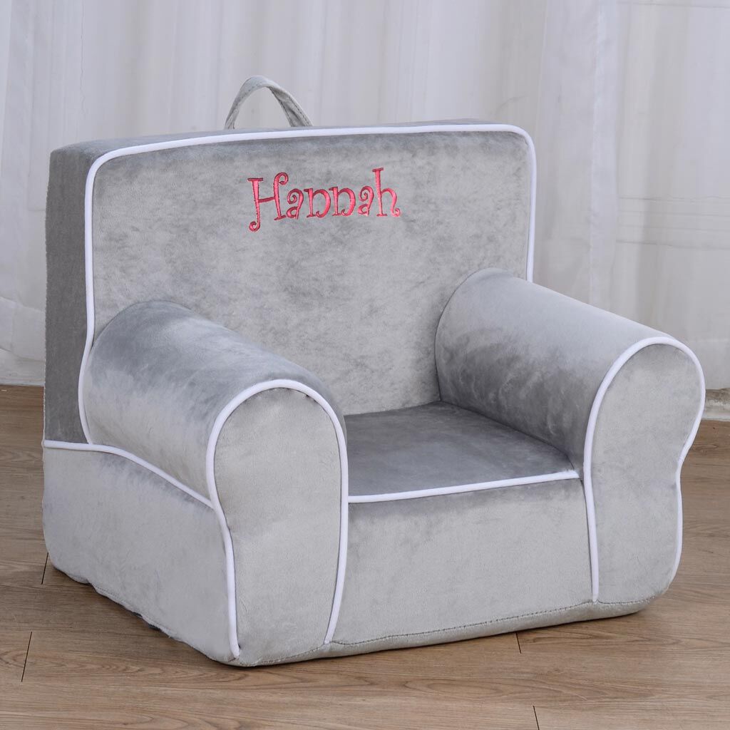 Personalized Dibsies Creative Wonders Toddler Chair - Ages 1.5 to 4 Years Old - Gray with White Piping