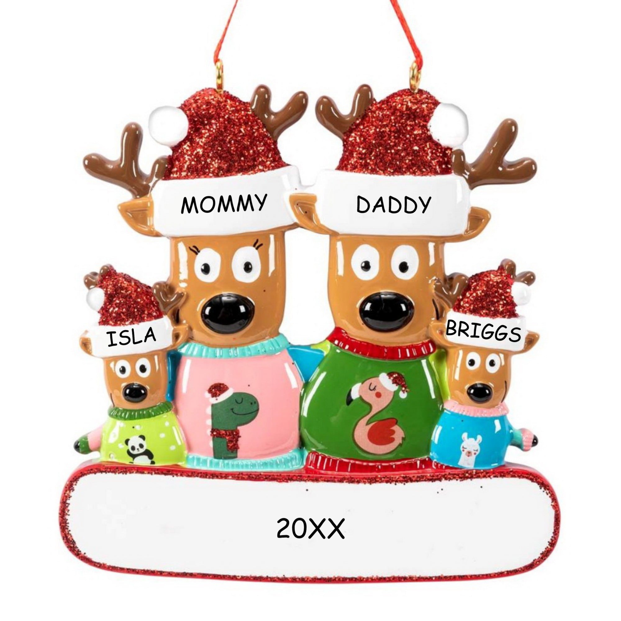 Personalized Ugly Christmas Sweater Reindeer Christmas Ornament - Family of 4
