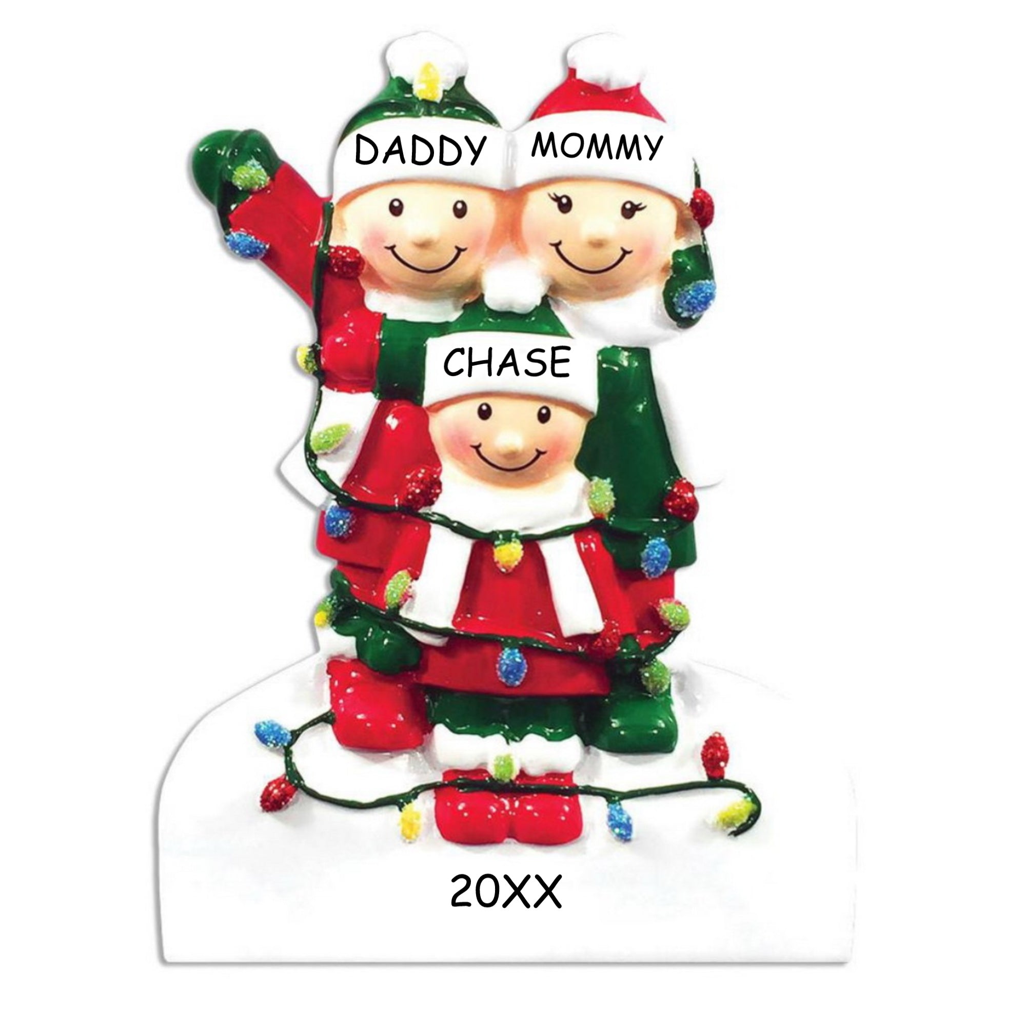 Personalized Tangled in Lights Family Christmas Ornament - Family of 3