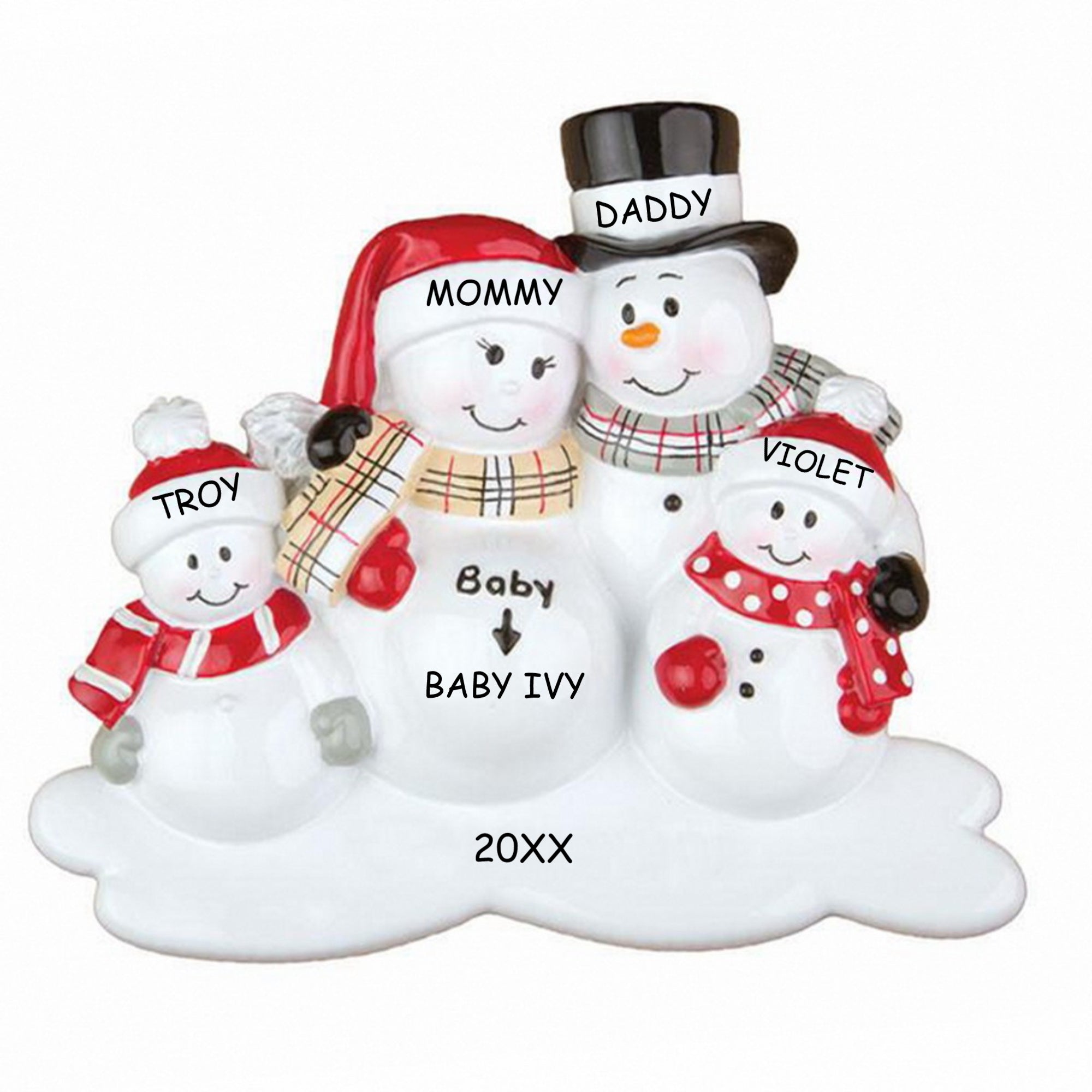 Personalized We're Expecting Snowman Family Christmas Ornament - Family of 5
