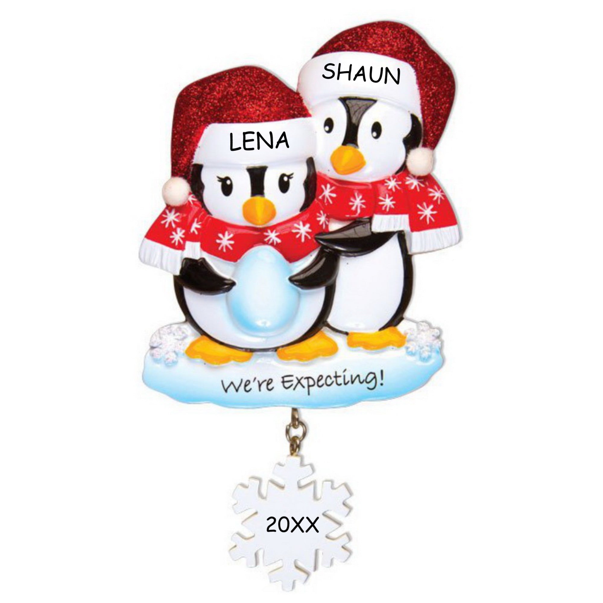 Personalized We're Expecting Penguin Couples Christmas Ornament
