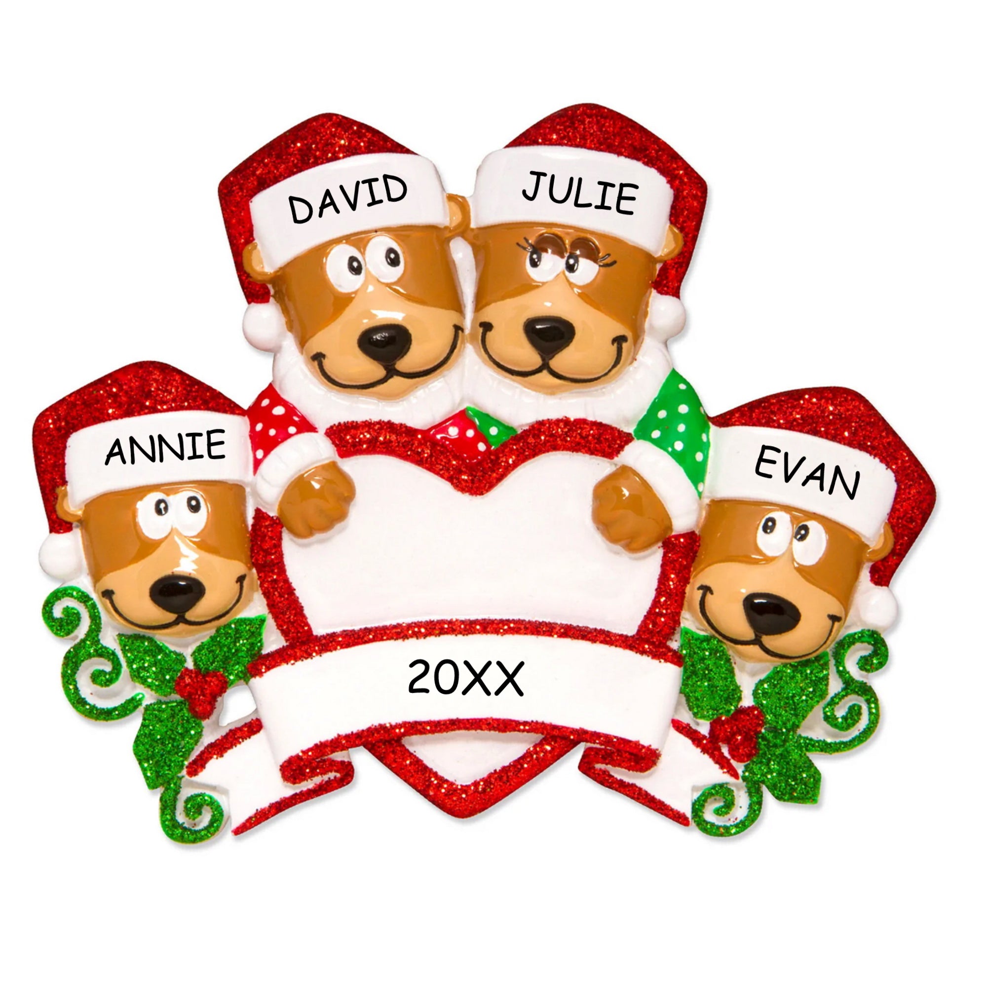 Personalized Heartwarming Bear Christmas Ornament - Family of 4