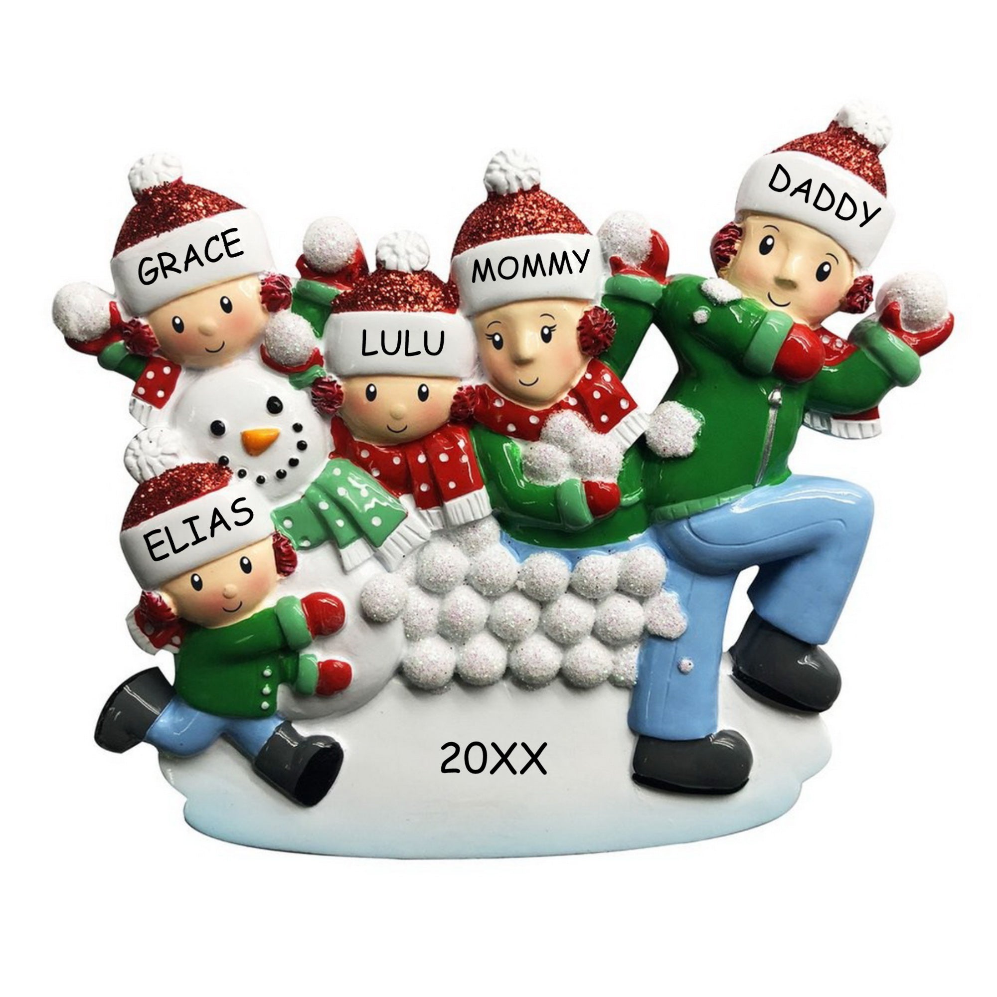 Personalized Snowball Fun Family Christmas Ornament - Family of 5