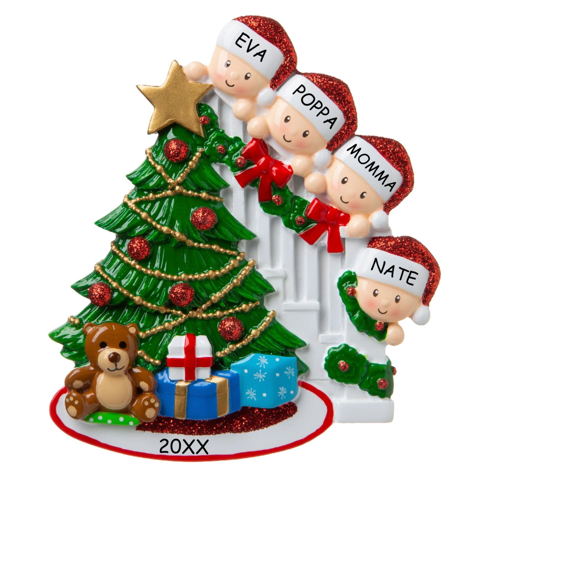 Personalized Peeking Family Christmas Ornament - Family of 4