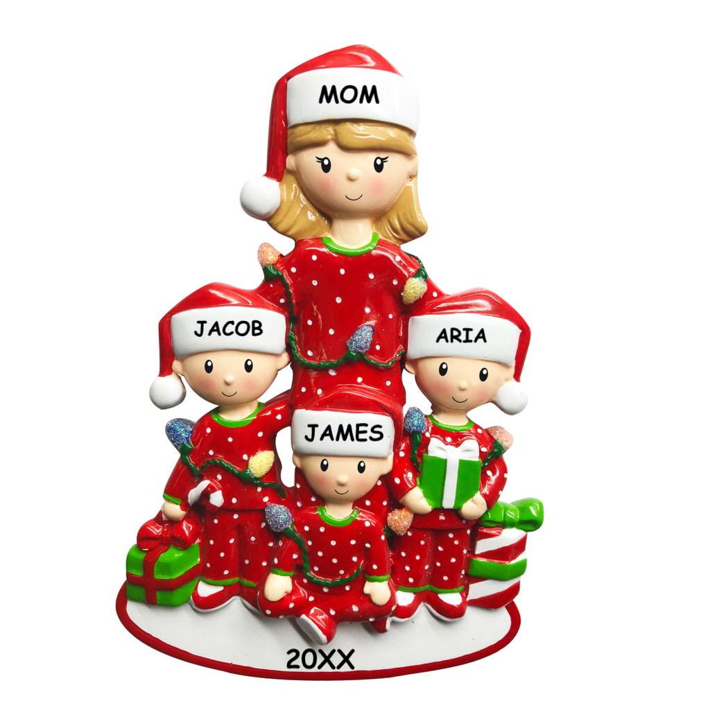 Personalized Single Mom Family Ornament - Family of 4