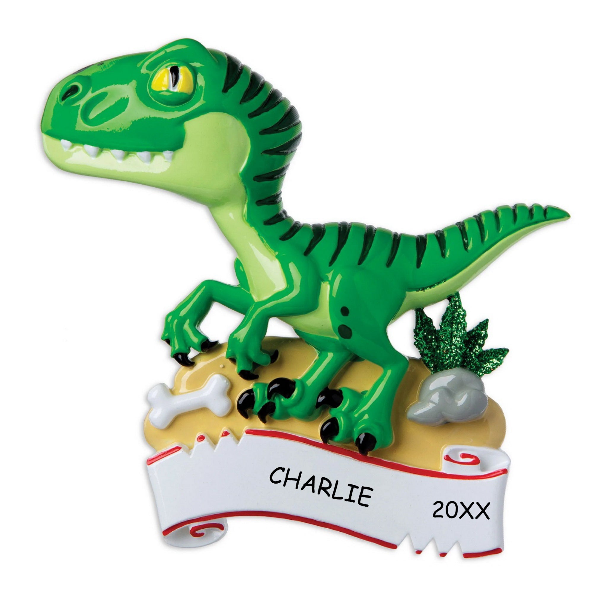 Personalized Dinosaur Kids Christmas Ornament - Green Raptor