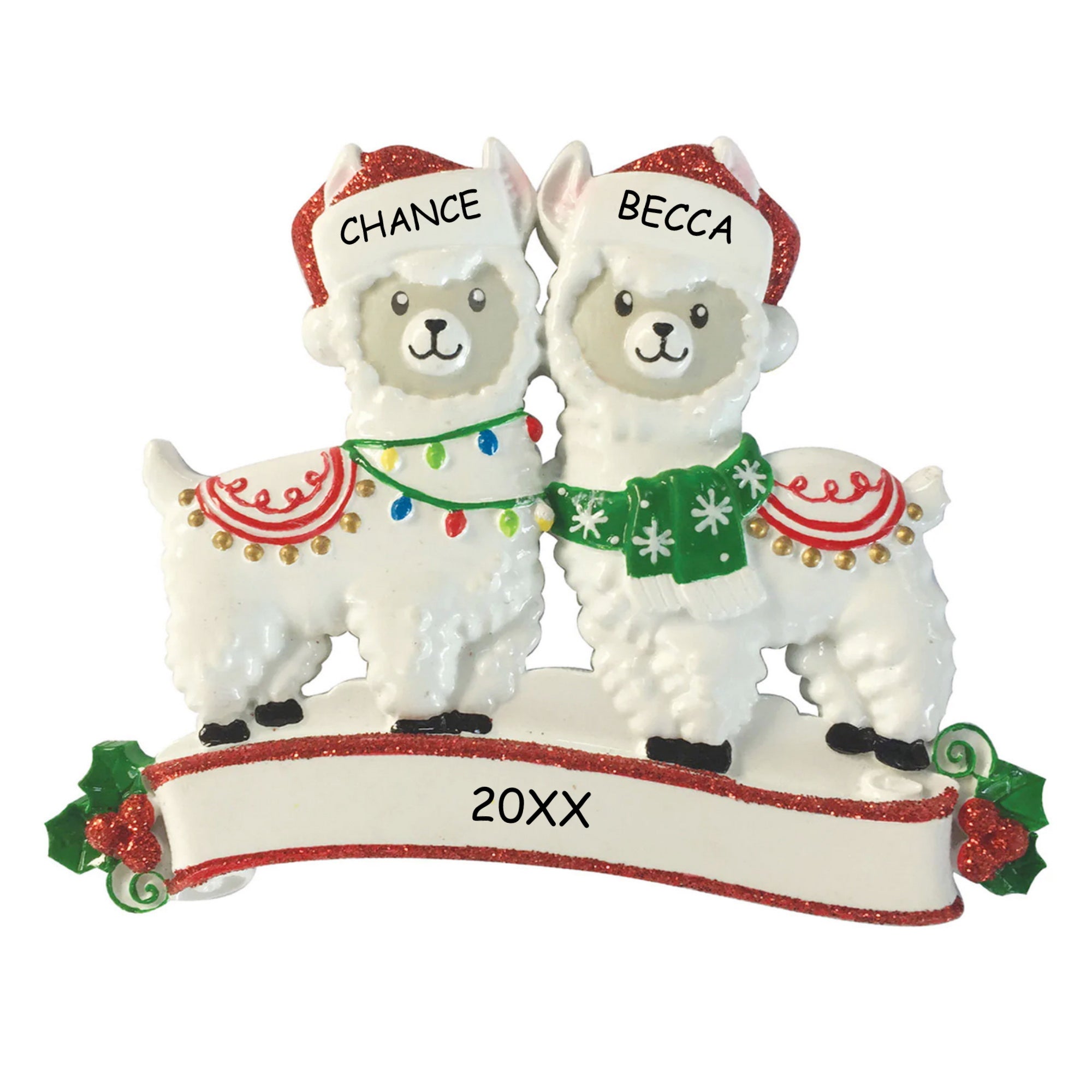 Personalized Llama Couples Christmas Ornament