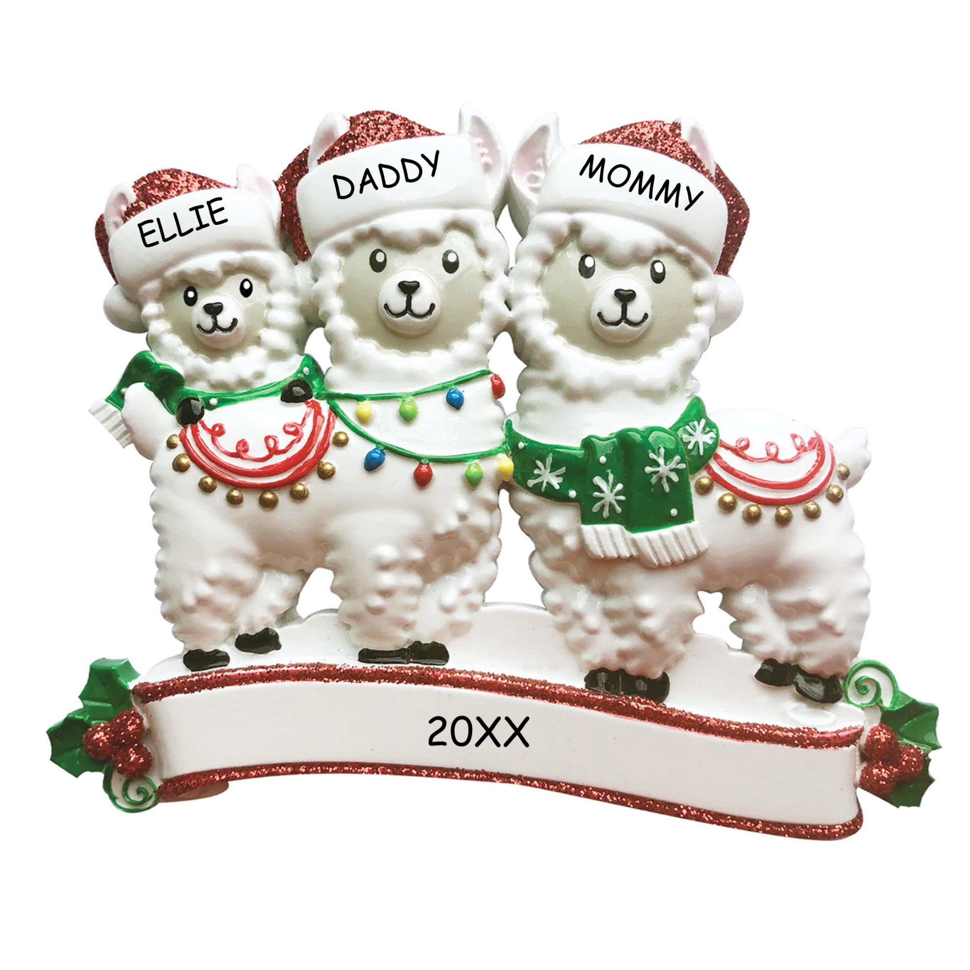 Personalized Llama Family Christmas Ornament - Family of 3