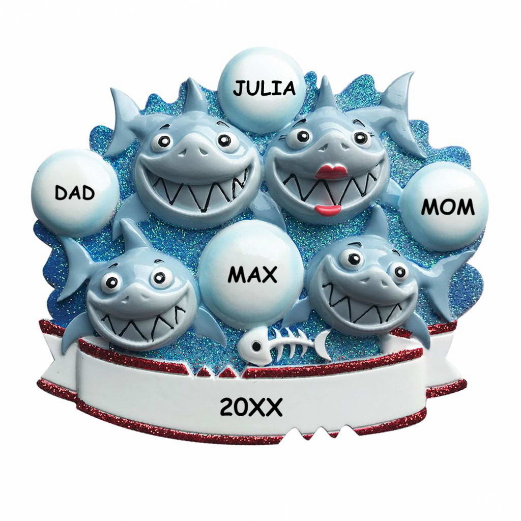 Personalized Awesome Shark Christmas Ornament - Family of 4