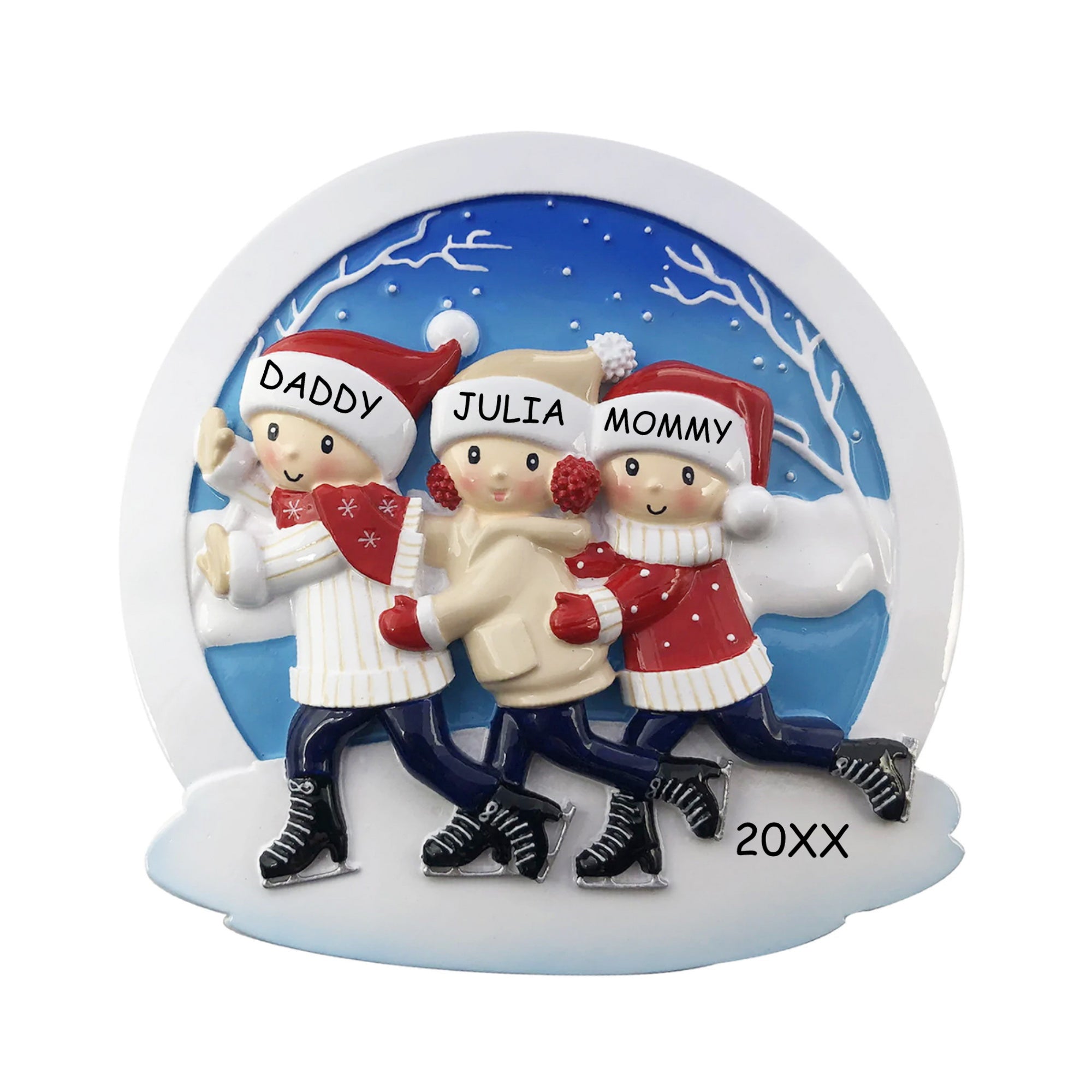 Personalized Ice Skating Christmas Ornament - Family of 3