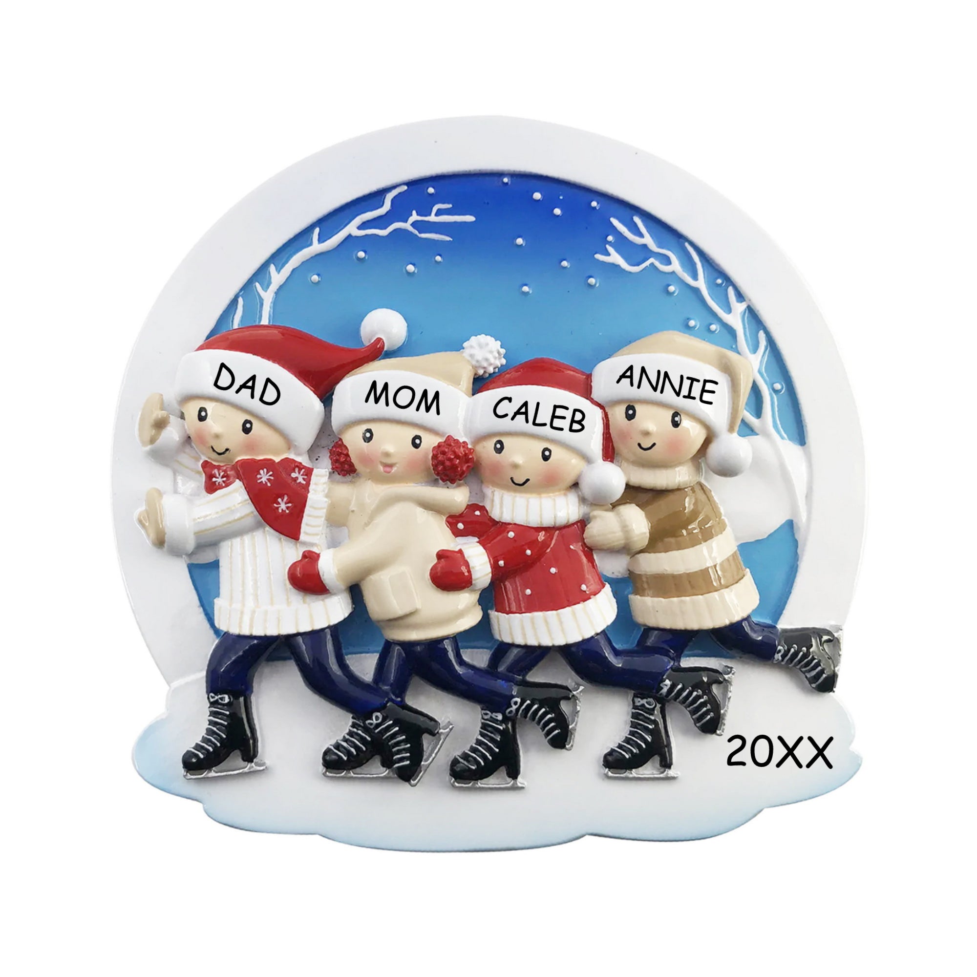Personalized Ice Skating Christmas Ornament - Family of 4