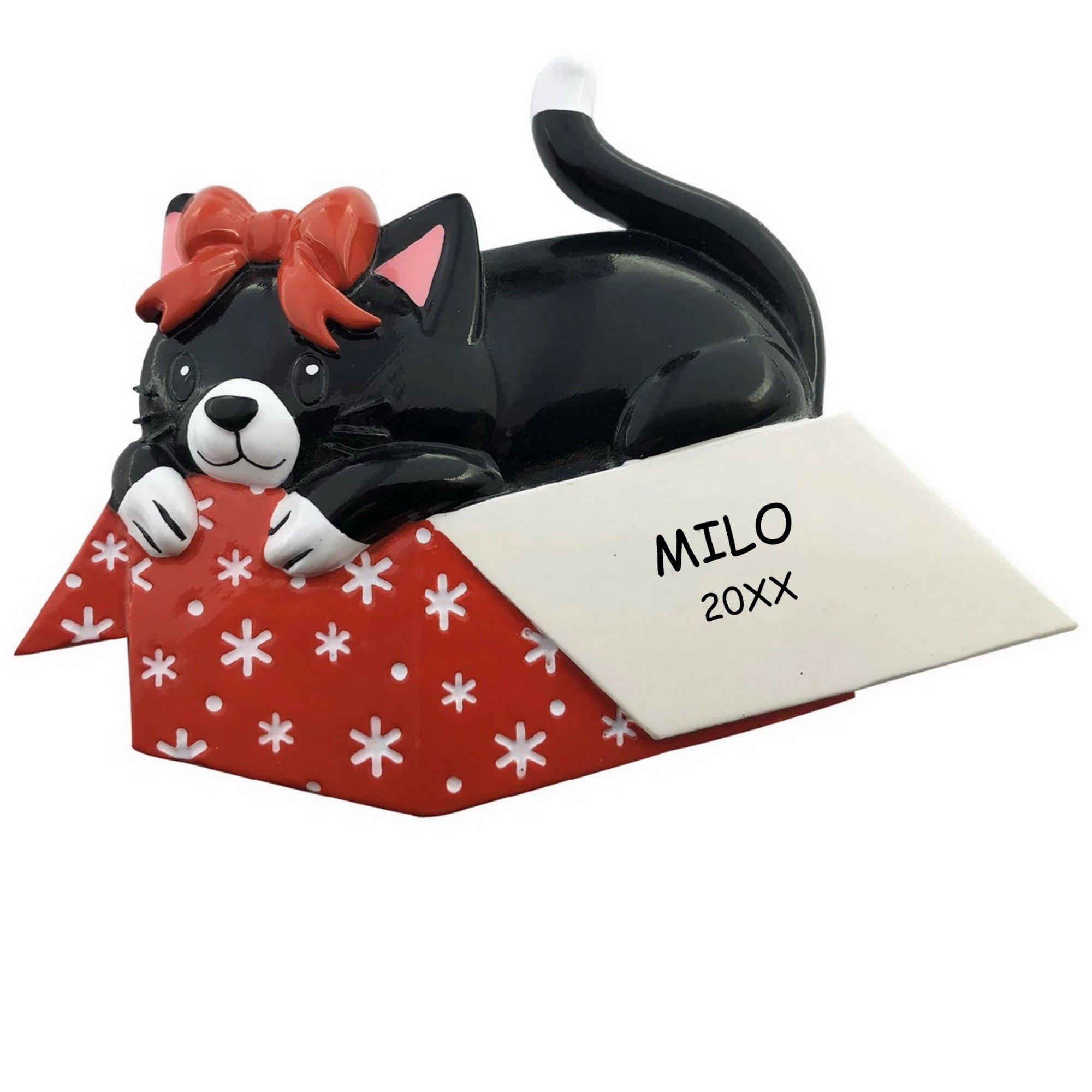 Personalized Cat in a Gift Box Pet Christmas Ornament - Black