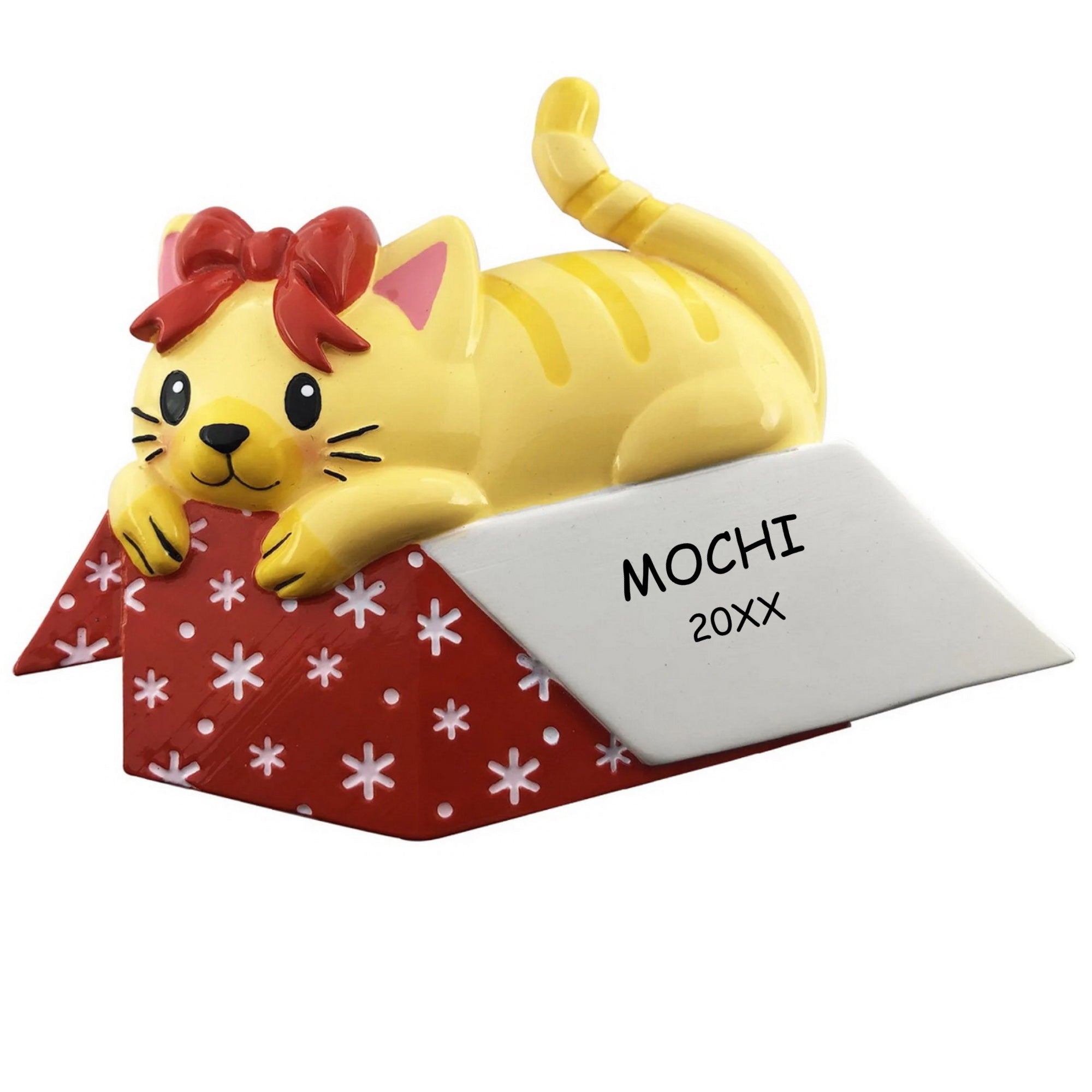 Personalized Cat in a Gift Box Pet Christmas Ornament - Orange