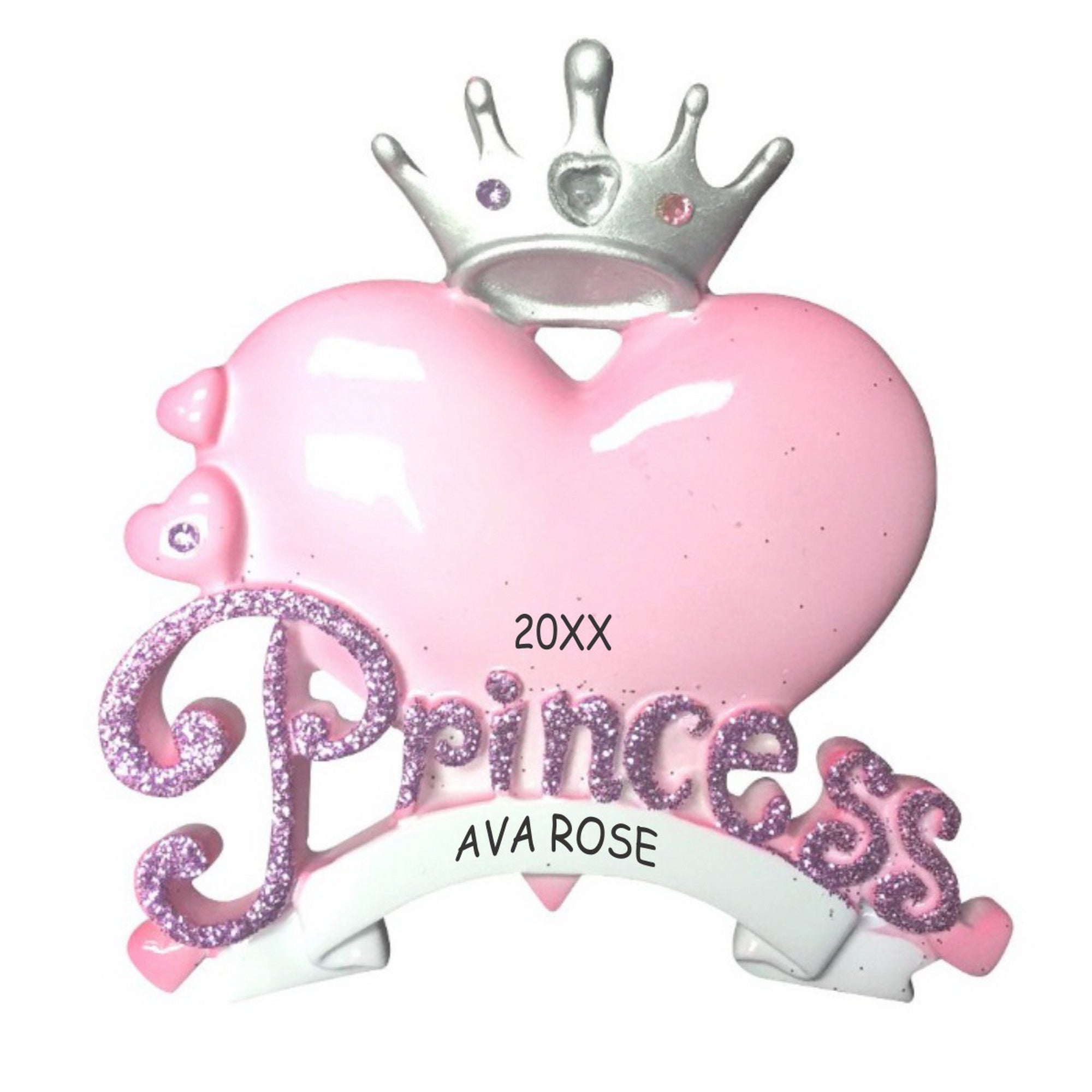 Personalized Princess Heart Kids Christmas Ornament