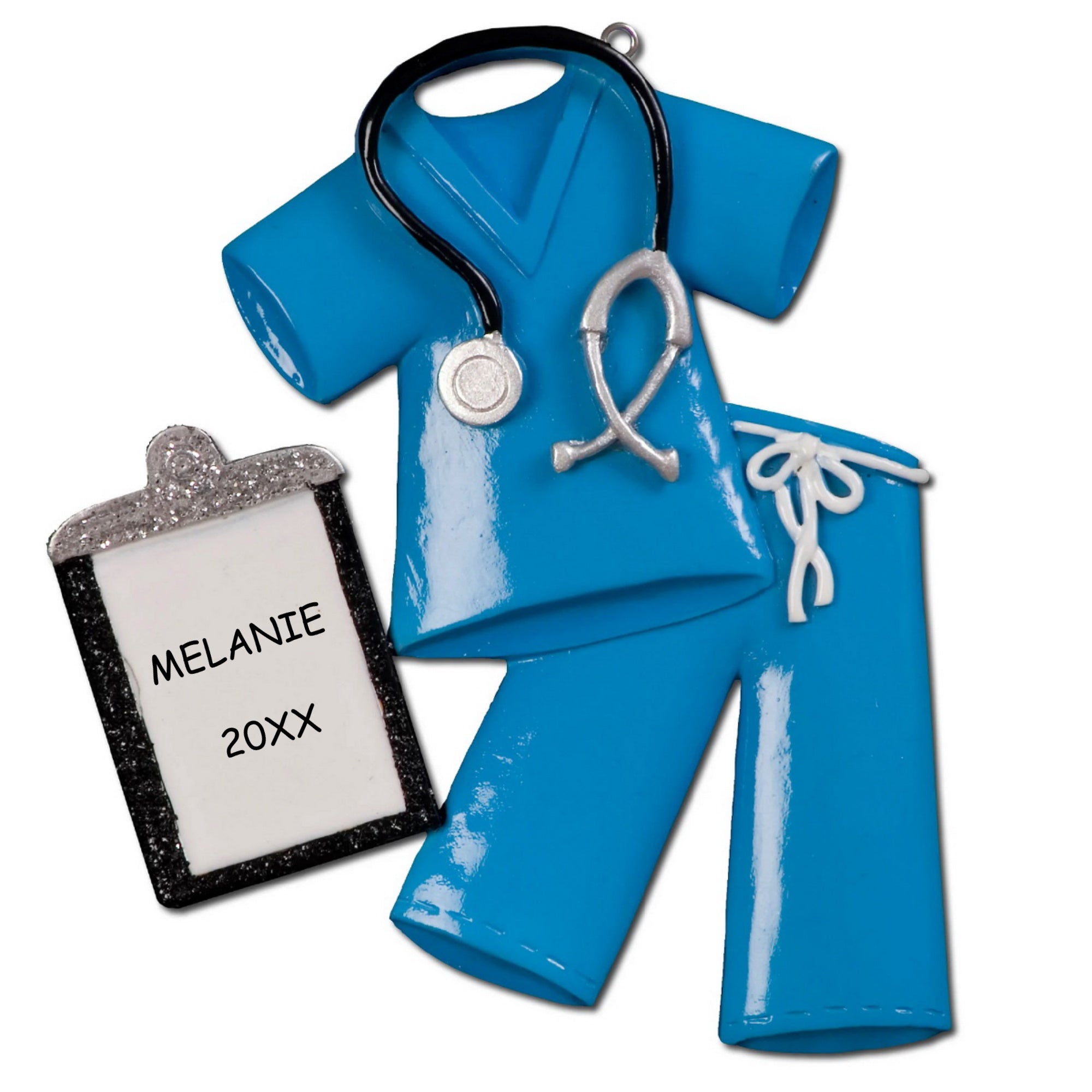Personalized Blue Scrubs Christmas Ornament