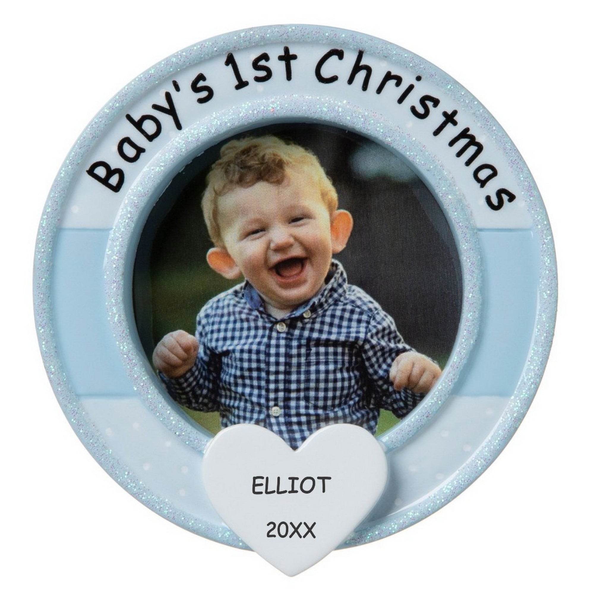 Personalized Picture Frame Baby's First Christmas Ornament - Boy