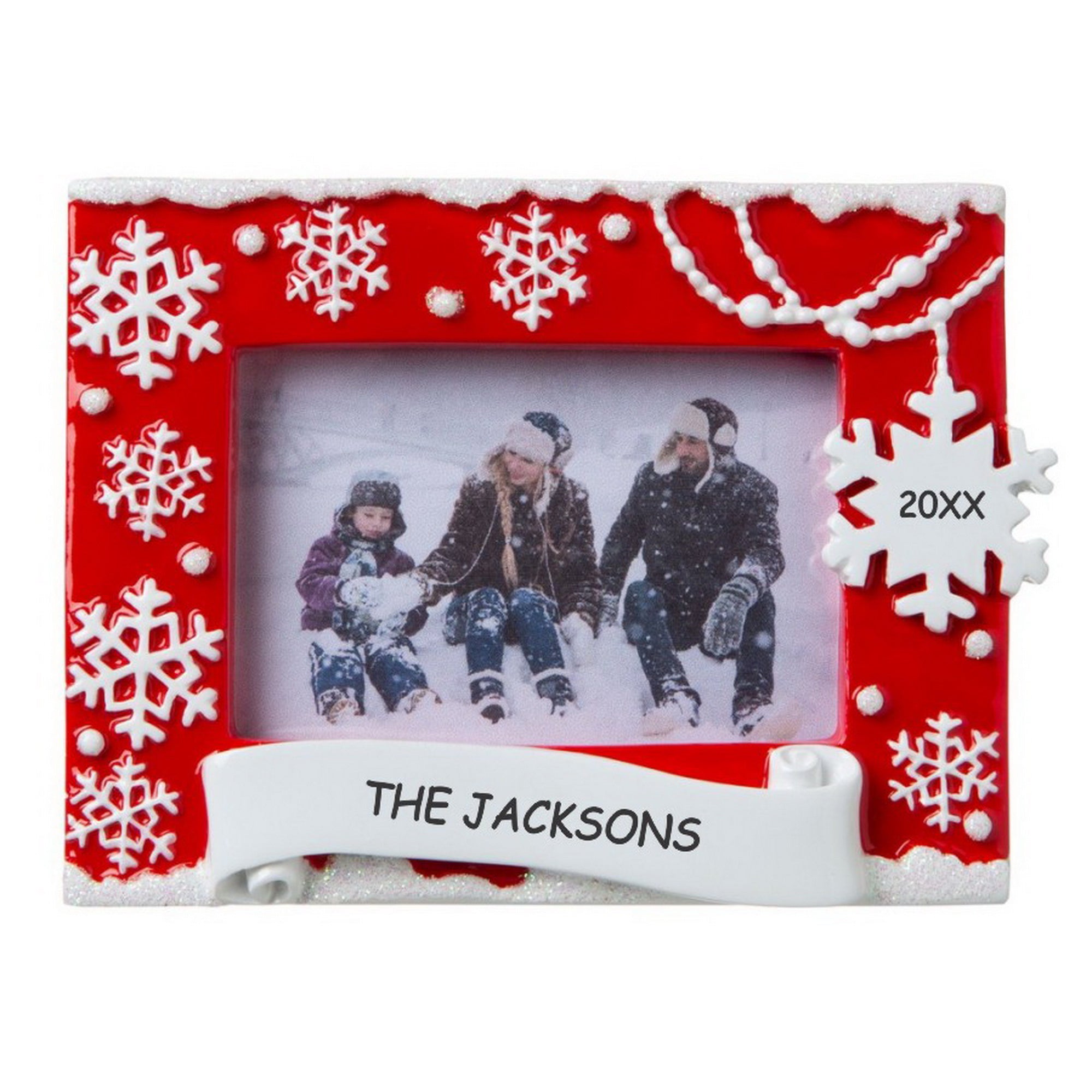 Personalized Red Snowflake Picture Frame Family Christmas Ornament
