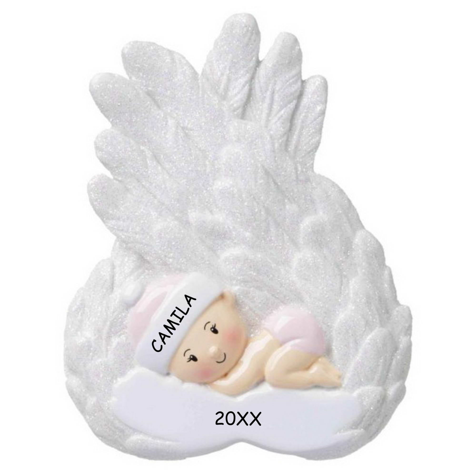 Personalized Baby Angel Christmas Ornament - Pink