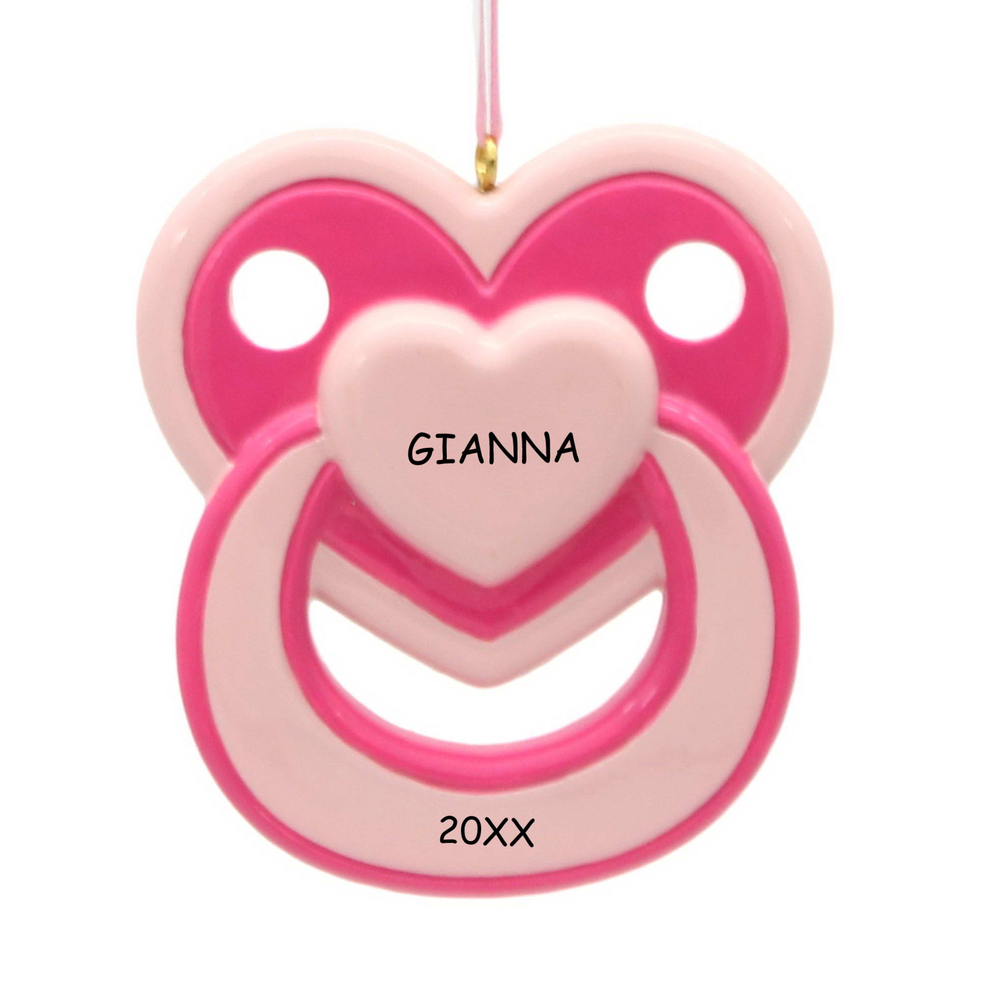 Personalized Baby Heart Pacifier Christmas Ornament - Girl