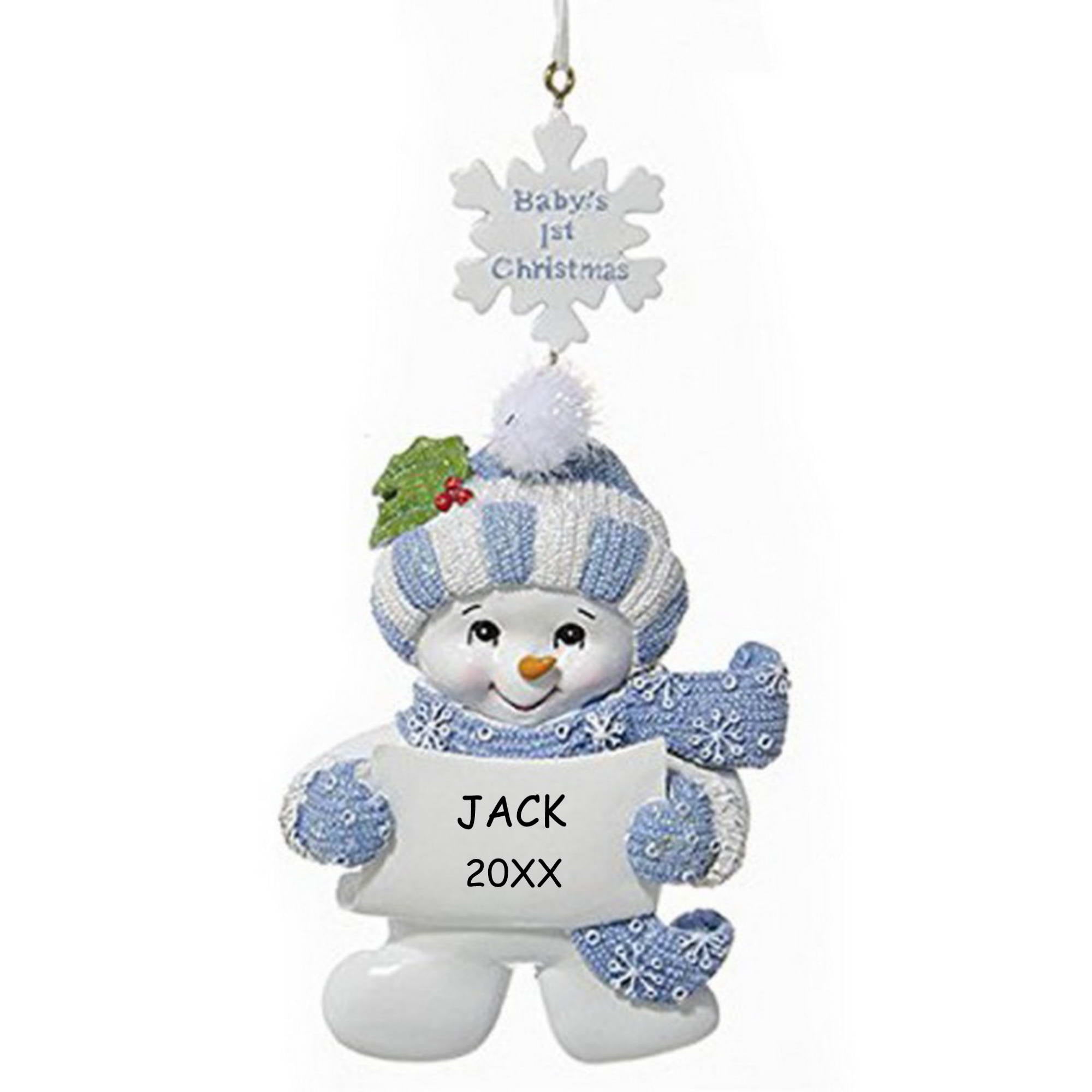 Personalized Baby's 1st Christmas Snowman Ornament - Blue