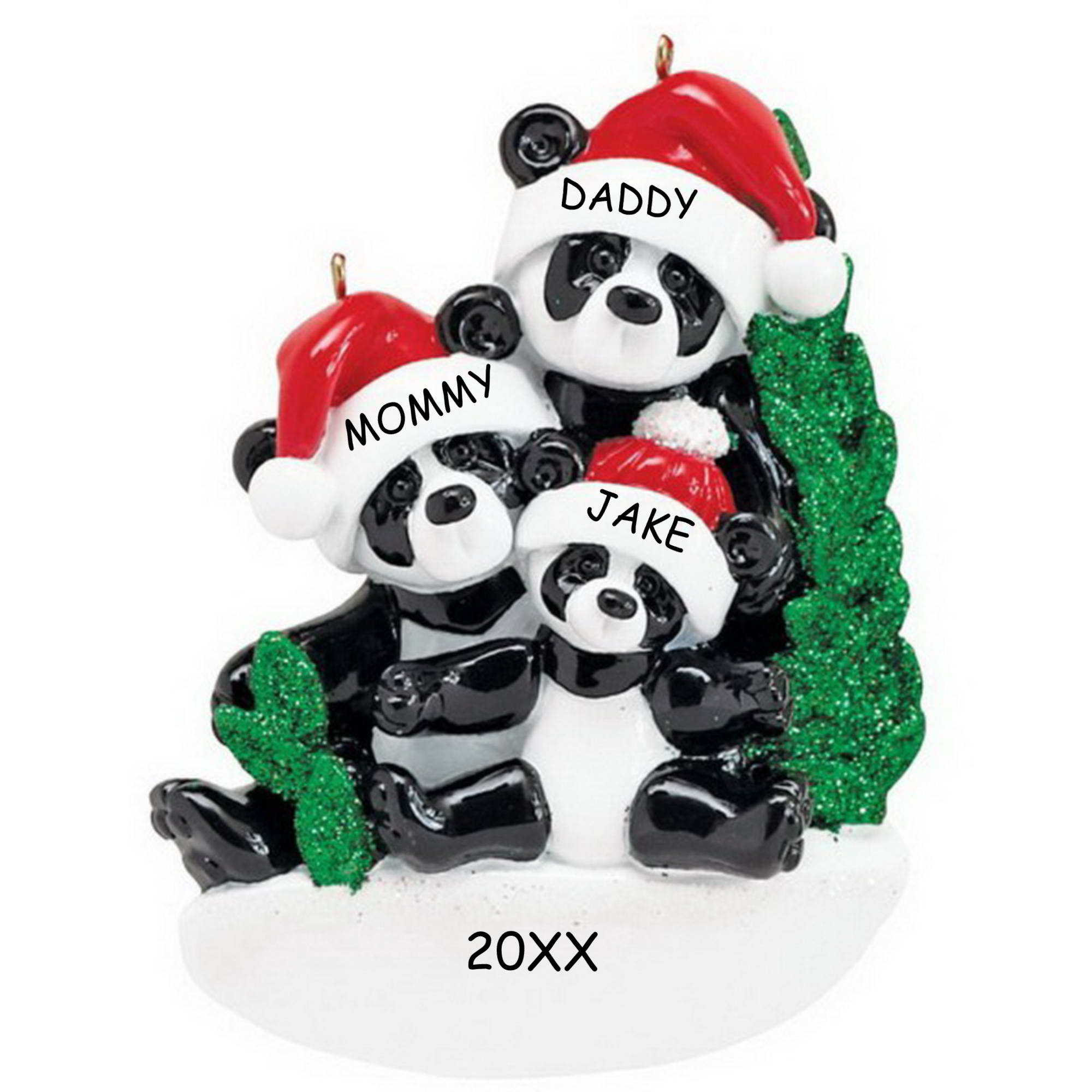 Personalized Bamboo Panda Family Christmas Ornament - Family of 3