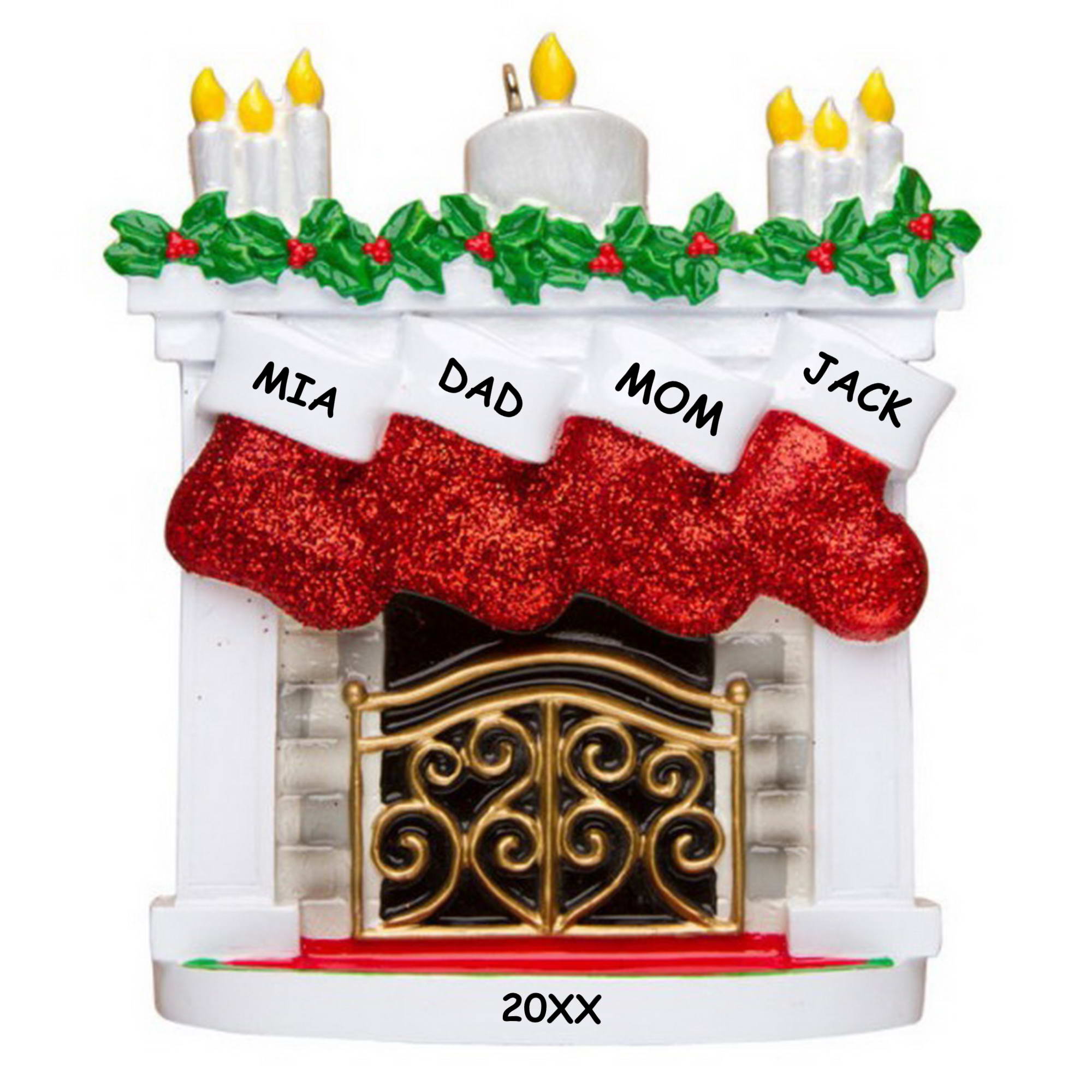 Personalized Christmas Mantle Family Ornament - Family of 4