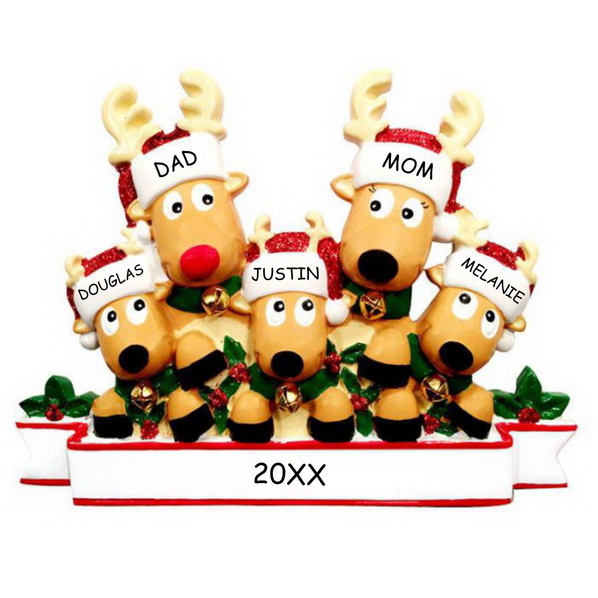 Personalized Cozy Reindeer Christmas Ornament - Family of 5