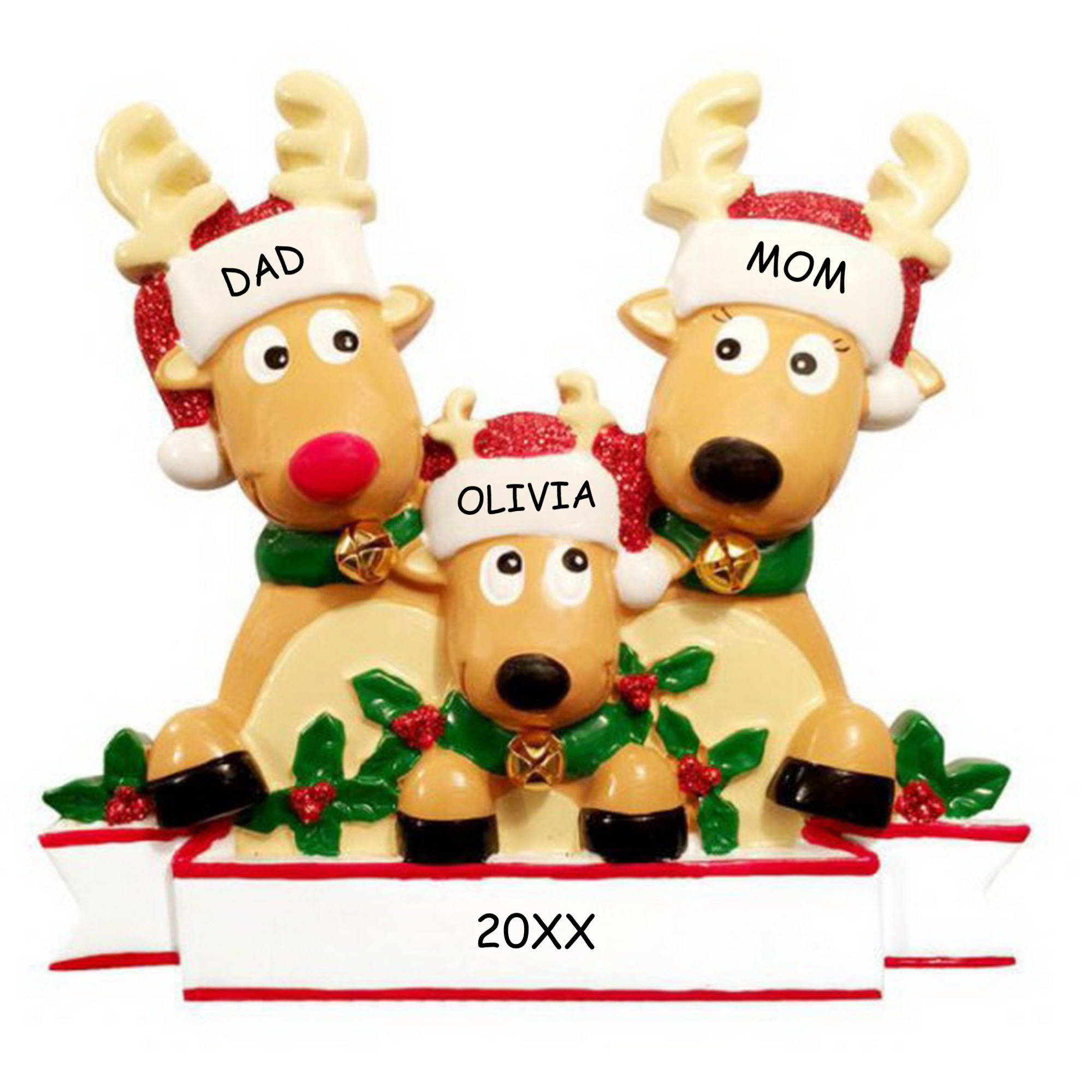Personalized Cozy Reindeer Family Christmas Ornament - Family of 3