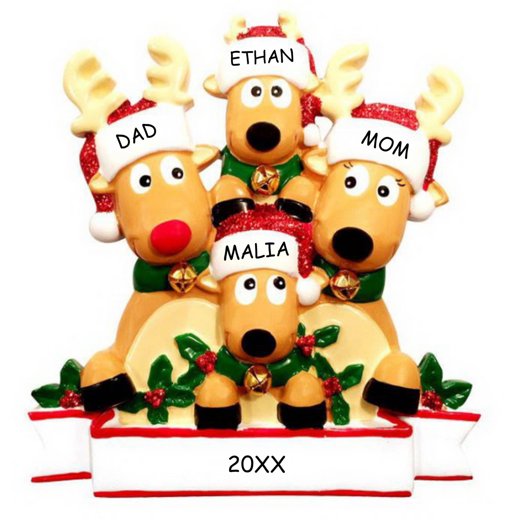 Personalized Cozy Reindeer Family Christmas Ornament - Family of 4