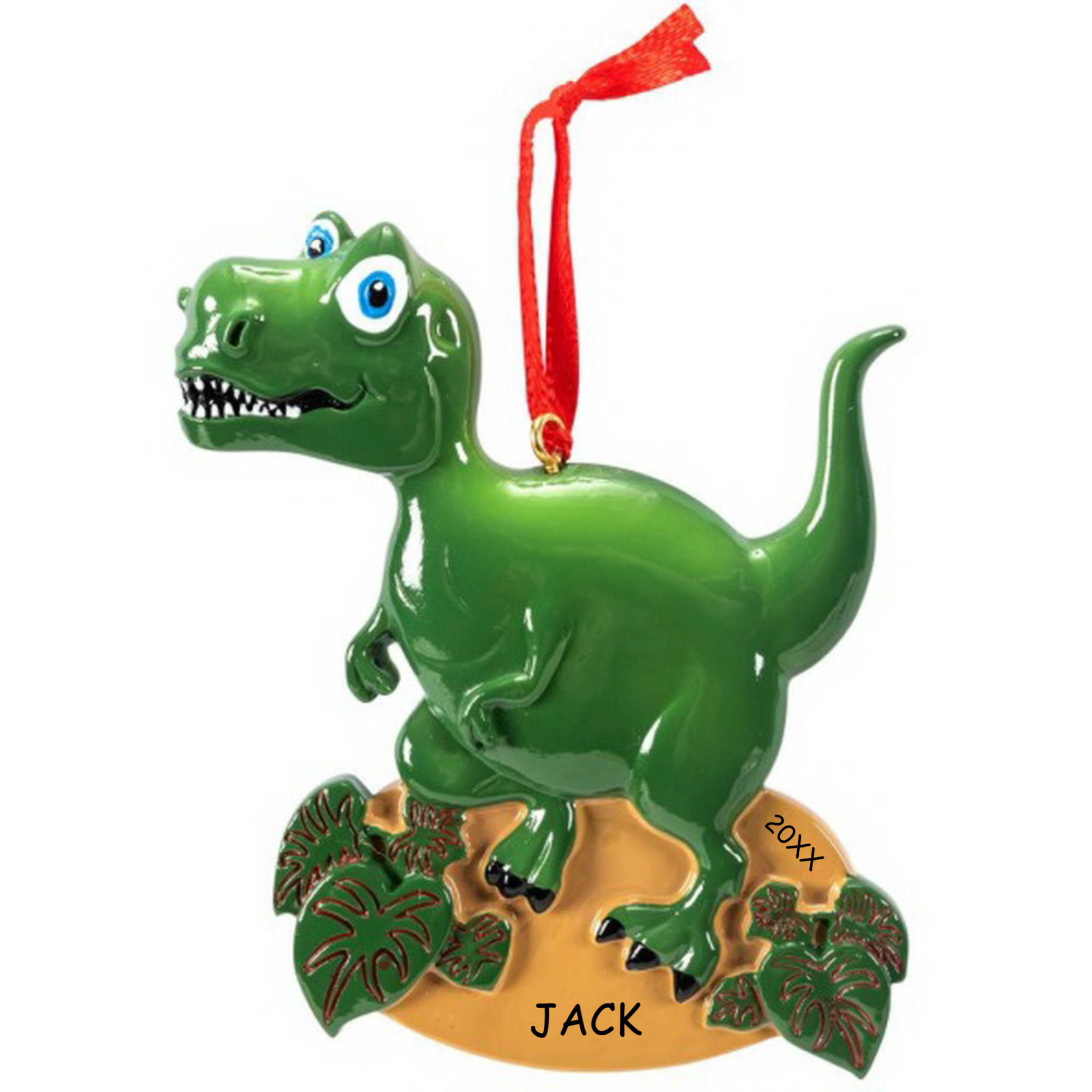 Personalized Dinosaur Kids Christmas Ornament - Green T-Rex