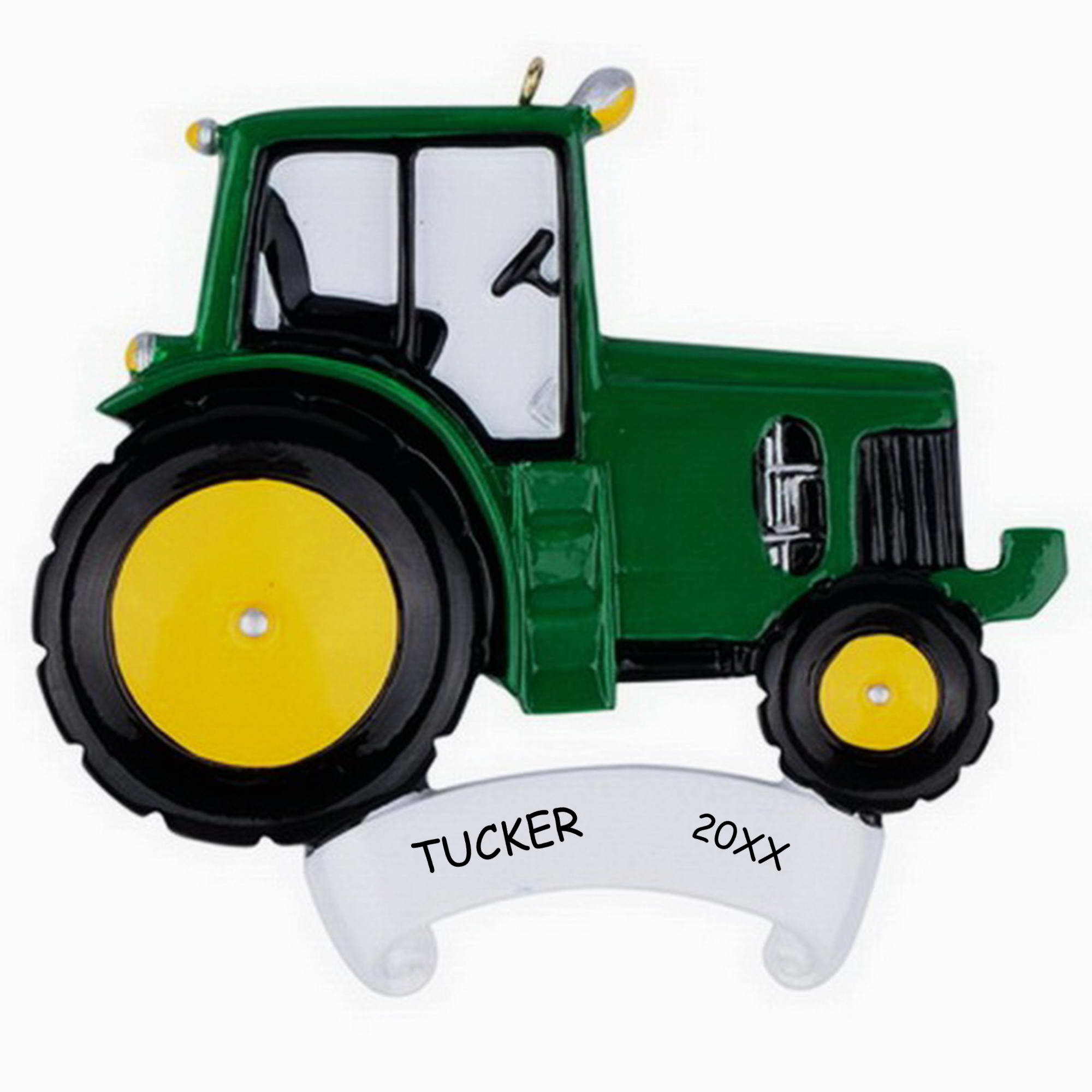 Personalized Farm Tractor Kids Christmas Ornament - Green