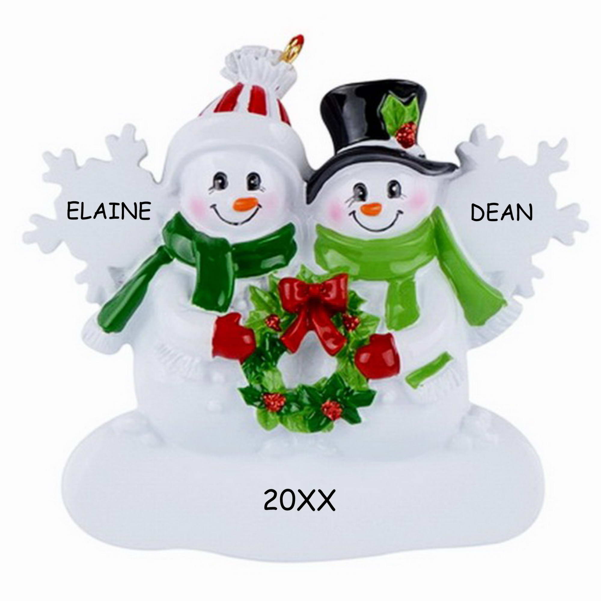 Personalized Festive Snowman Couples Christmas Ornament